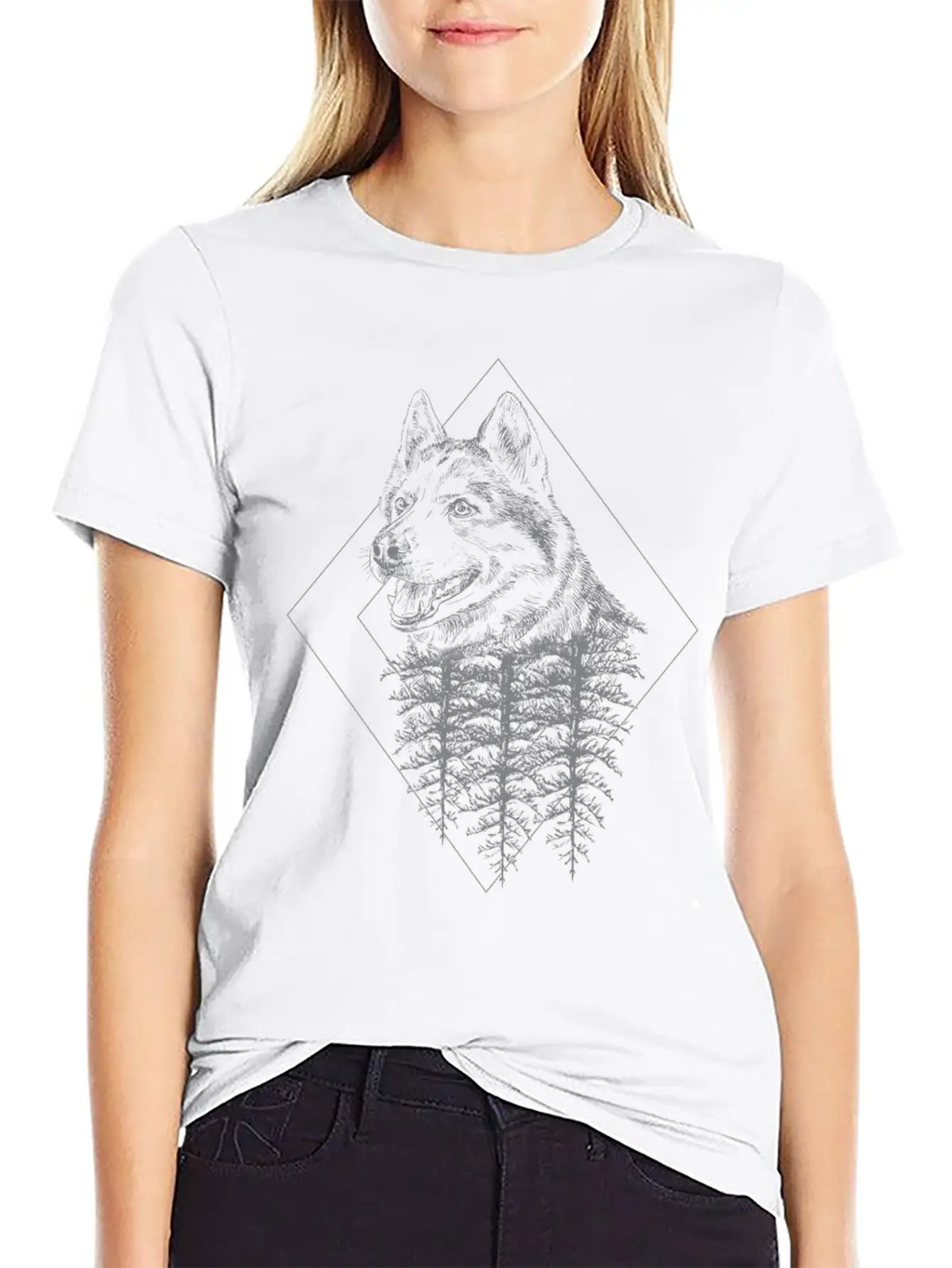 Wolf Forest Triangle Geometry Casual Graphic T-Shirt – Simple And Comfortable Daily Wear