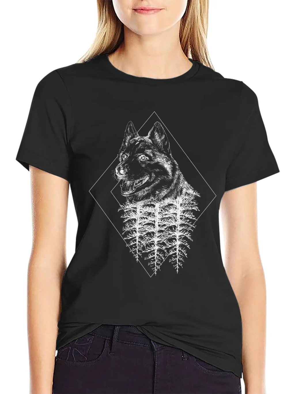 Wolf Forest Triangle Geometry Casual Graphic T-Shirt – Simple And Comfortable Daily Wear