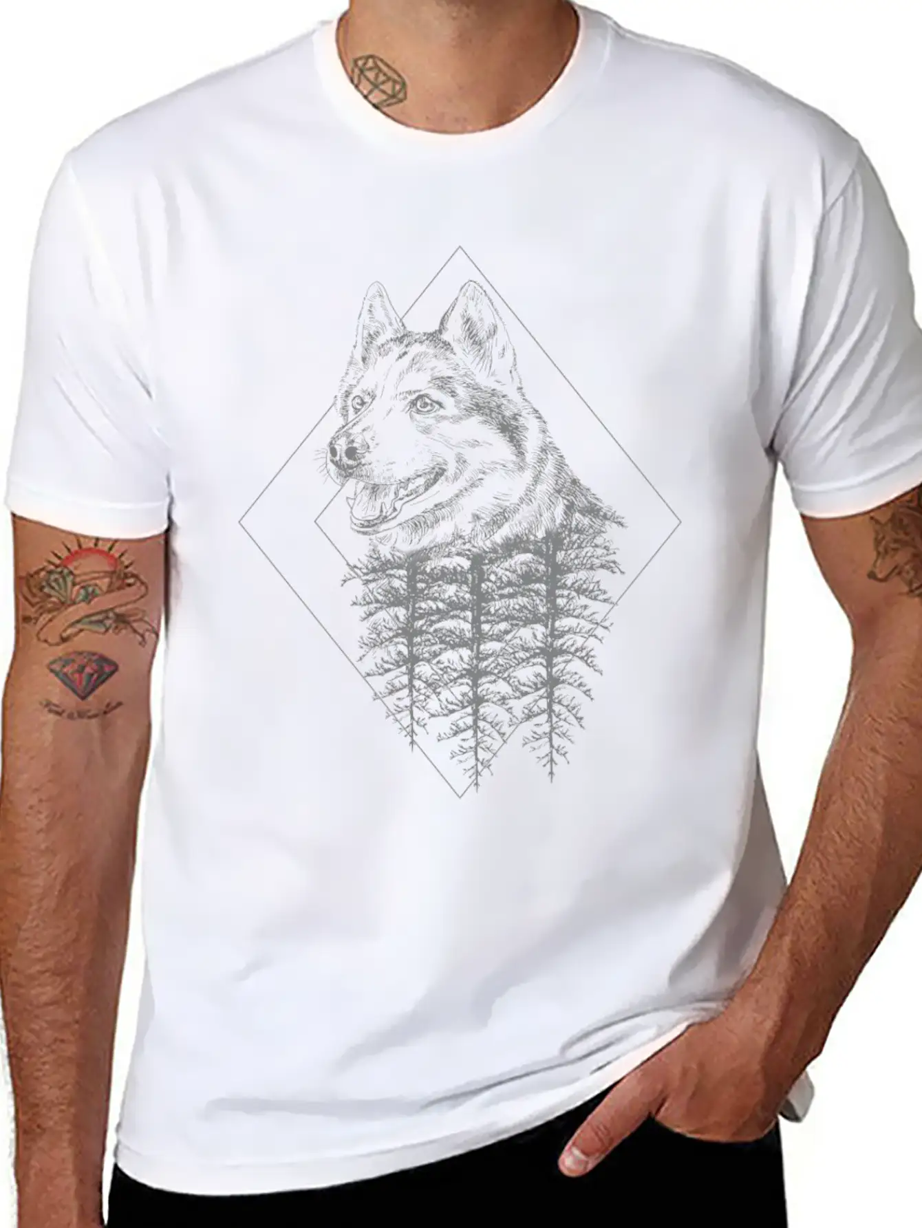 Wolf Forest Triangle Geometry Casual Graphic T-Shirt – Simple And Comfortable Daily Wear