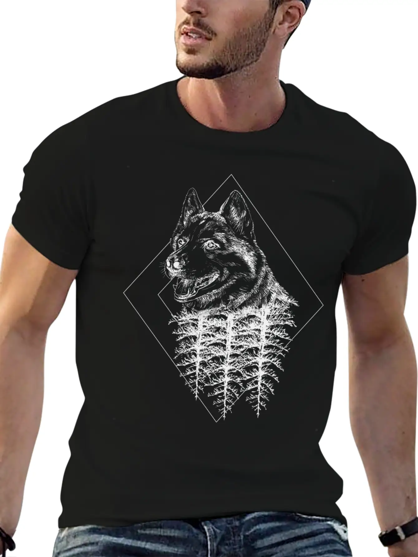 Wolf Forest Triangle Geometry Casual Graphic T-Shirt – Simple And Comfortable Daily Wear