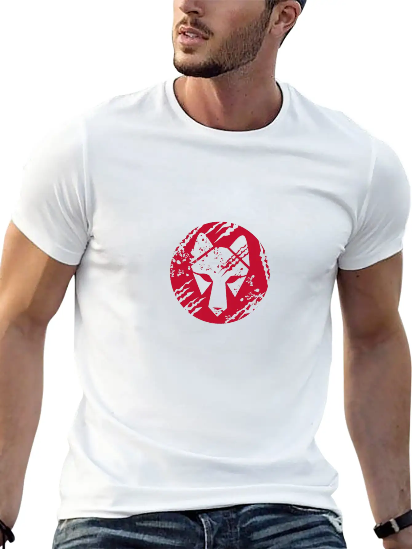 Wolf Head Circle Retro Essential Cotton Tee For Daily Outfits – Unisex Style