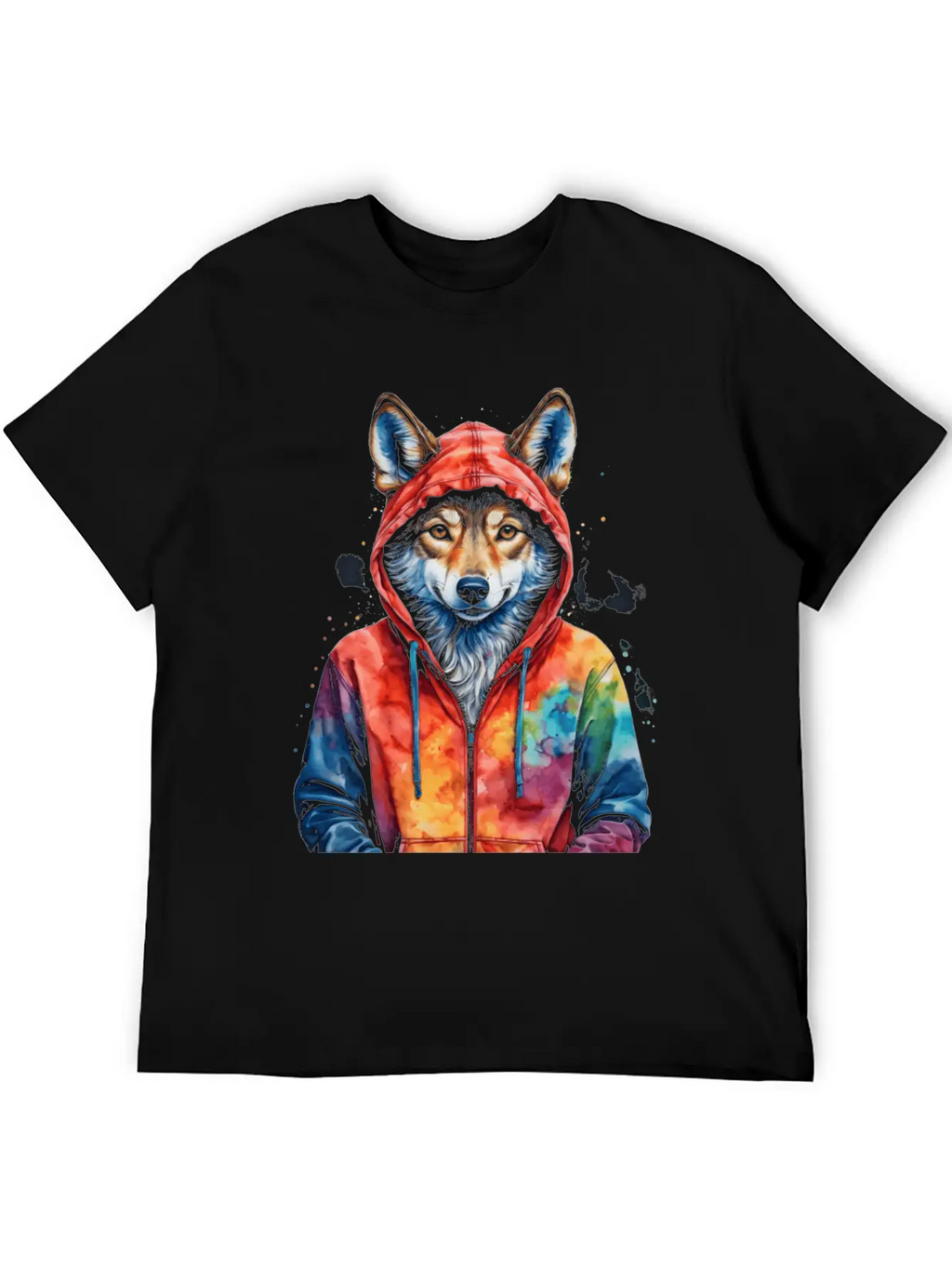 Wolf Hoodie Colorful Funny Animal Graphic Stylish Everyday T-Shirt – Unisex Basic Cotton Tee