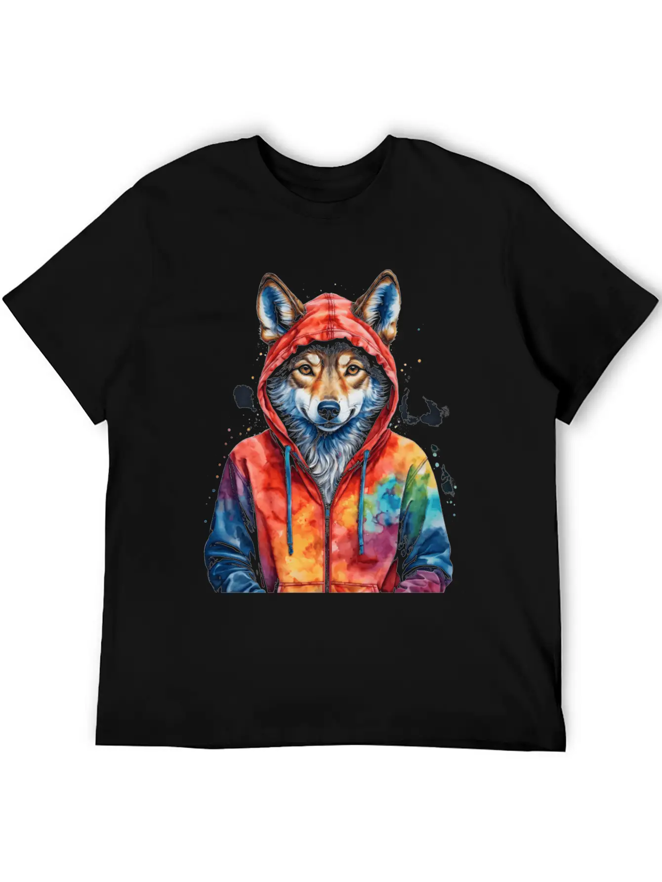 Wolf Hoodie Colorful Funny Animal Graphic Stylish Everyday T-Shirt – Unisex Basic Cotton Tee