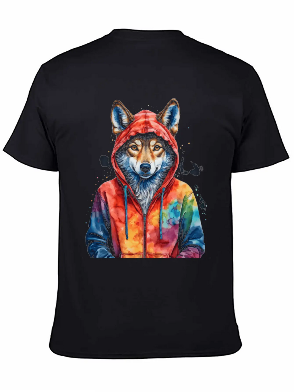 Wolf Hoodie Colorful Funny Animal Graphic Stylish Everyday T-Shirt – Unisex Basic Cotton Tee