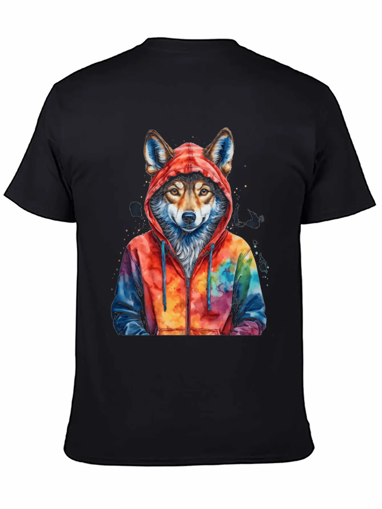 Wolf Hoodie Colorful Funny Animal Graphic Stylish Everyday T-Shirt – Unisex Basic Cotton Tee