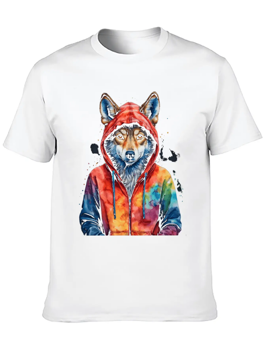 Wolf Hoodie Colorful Funny Animal Graphic Stylish Everyday T-Shirt – Unisex Basic Cotton Tee
