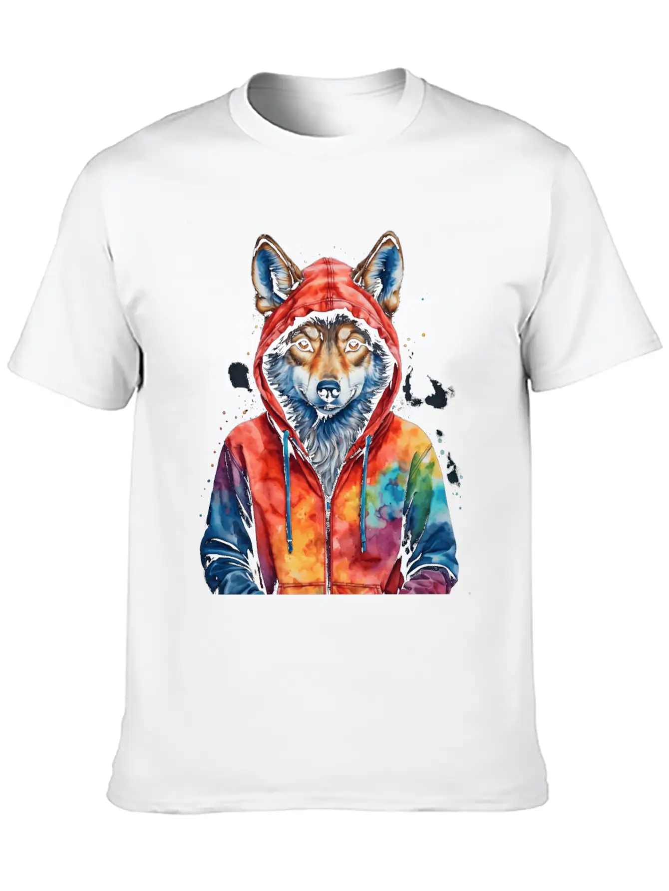Wolf Hoodie Colorful Funny Animal Graphic Stylish Everyday T-Shirt – Unisex Basic Cotton Tee