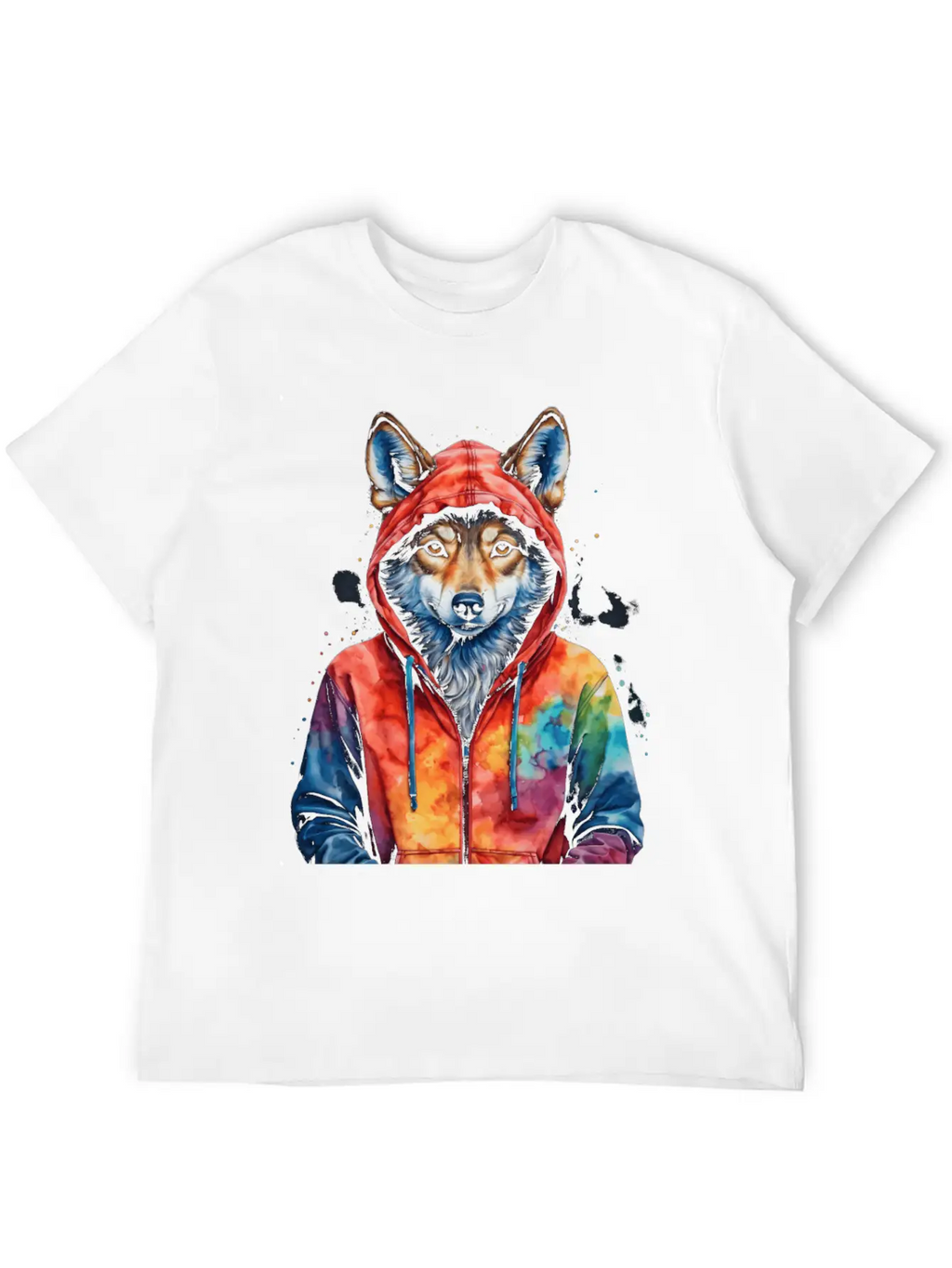 Wolf Hoodie Colorful Funny Animal Graphic Stylish Everyday T-Shirt – Unisex Basic Cotton Tee