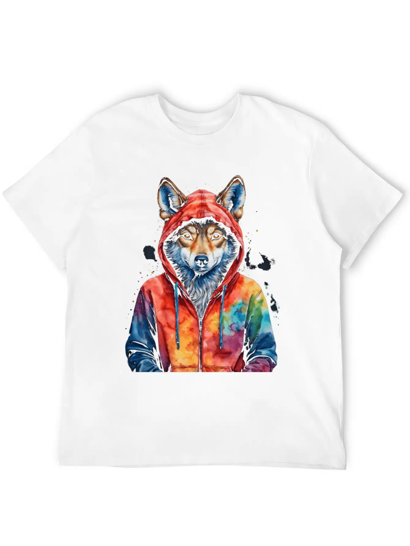 Wolf Hoodie Colorful Funny Animal Graphic Stylish Everyday T-Shirt – Unisex Basic Cotton Tee