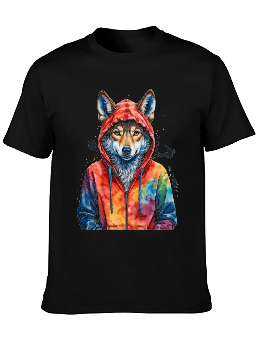 Wolf Hoodie Colorful Funny Animal Graphic Stylish Everyday T-Shirt – Unisex Basic Cotton Tee