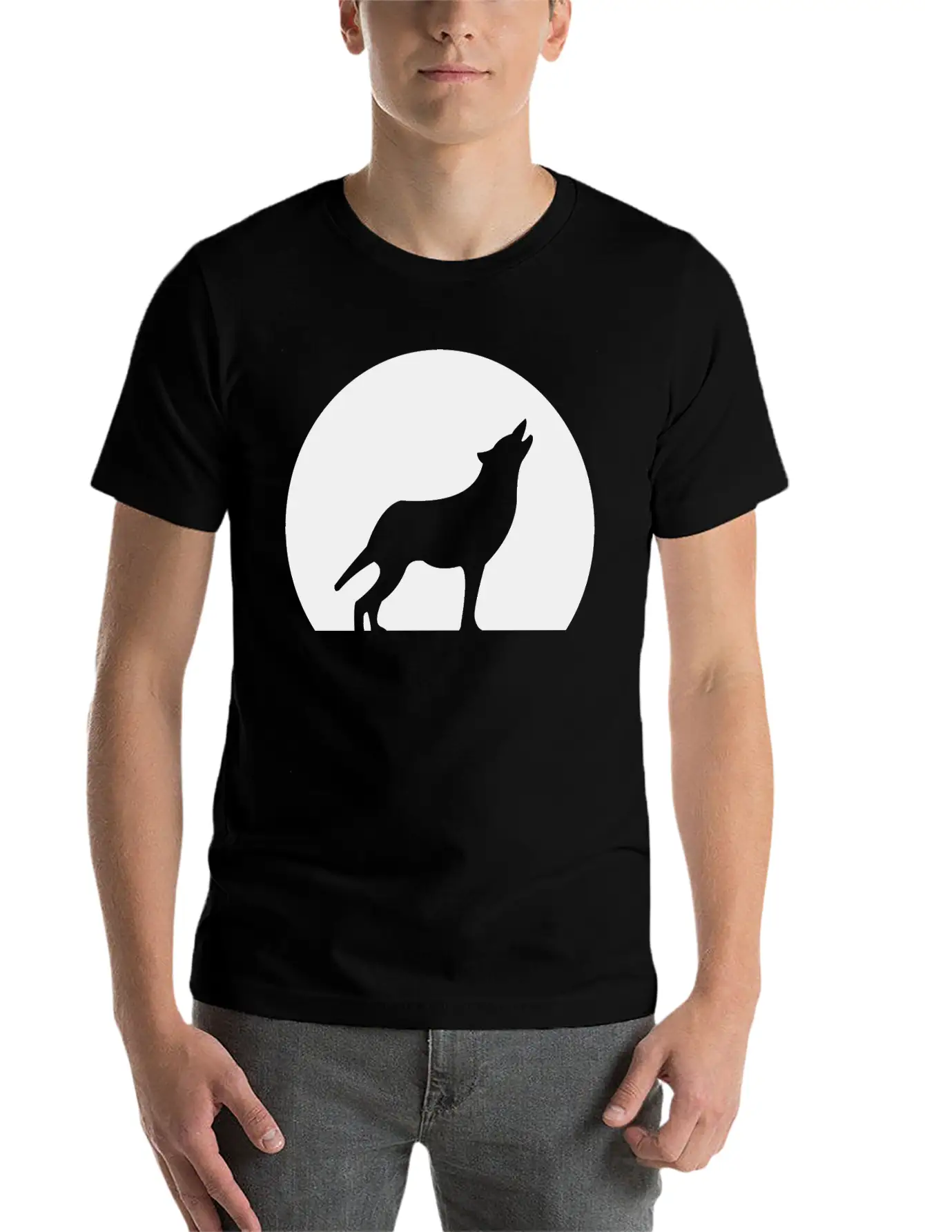 Wolf Howling At Moon Unisex Casual T-Shirt – Clean Design For Daily Comfort