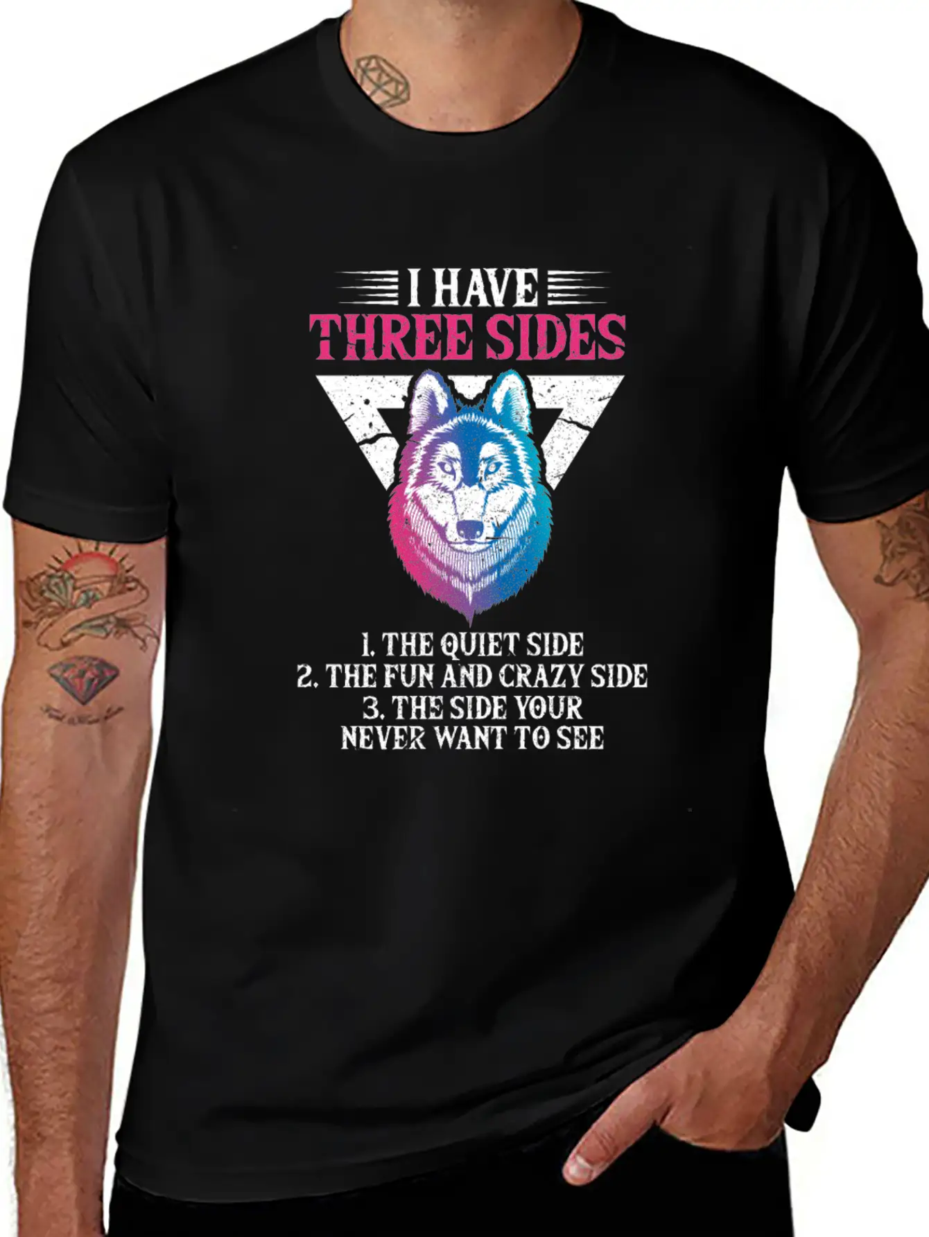 Wolf I Have Three Sides Breathable Soft Cotton T-Shirt – Timeless Casual Look
