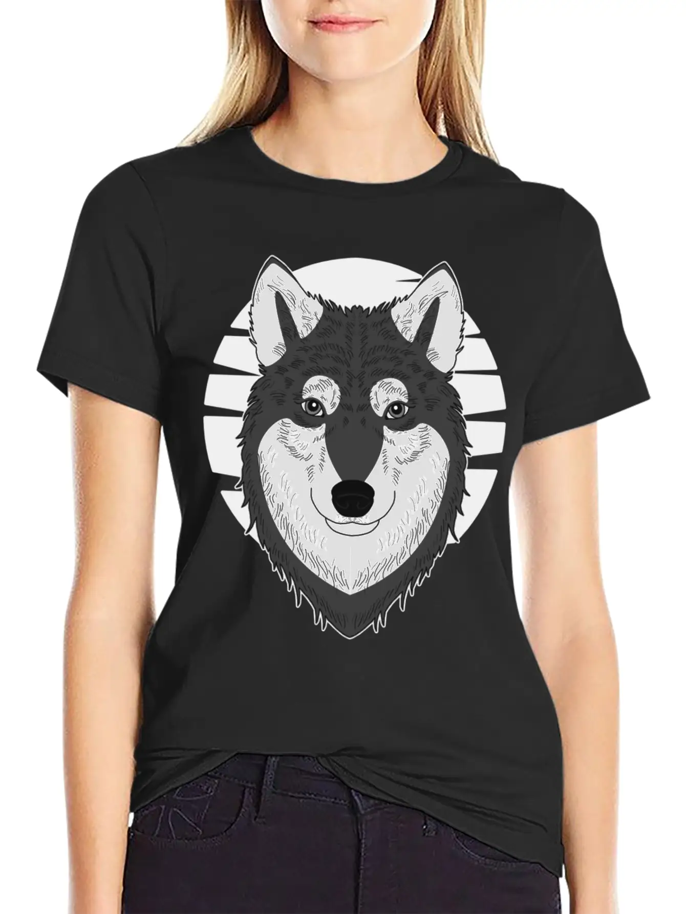 Wolf Motif Predator Pet Face Wolfs Raptor Imprint Unisex Casual T-Shirt – Clean Design For Daily Comfort