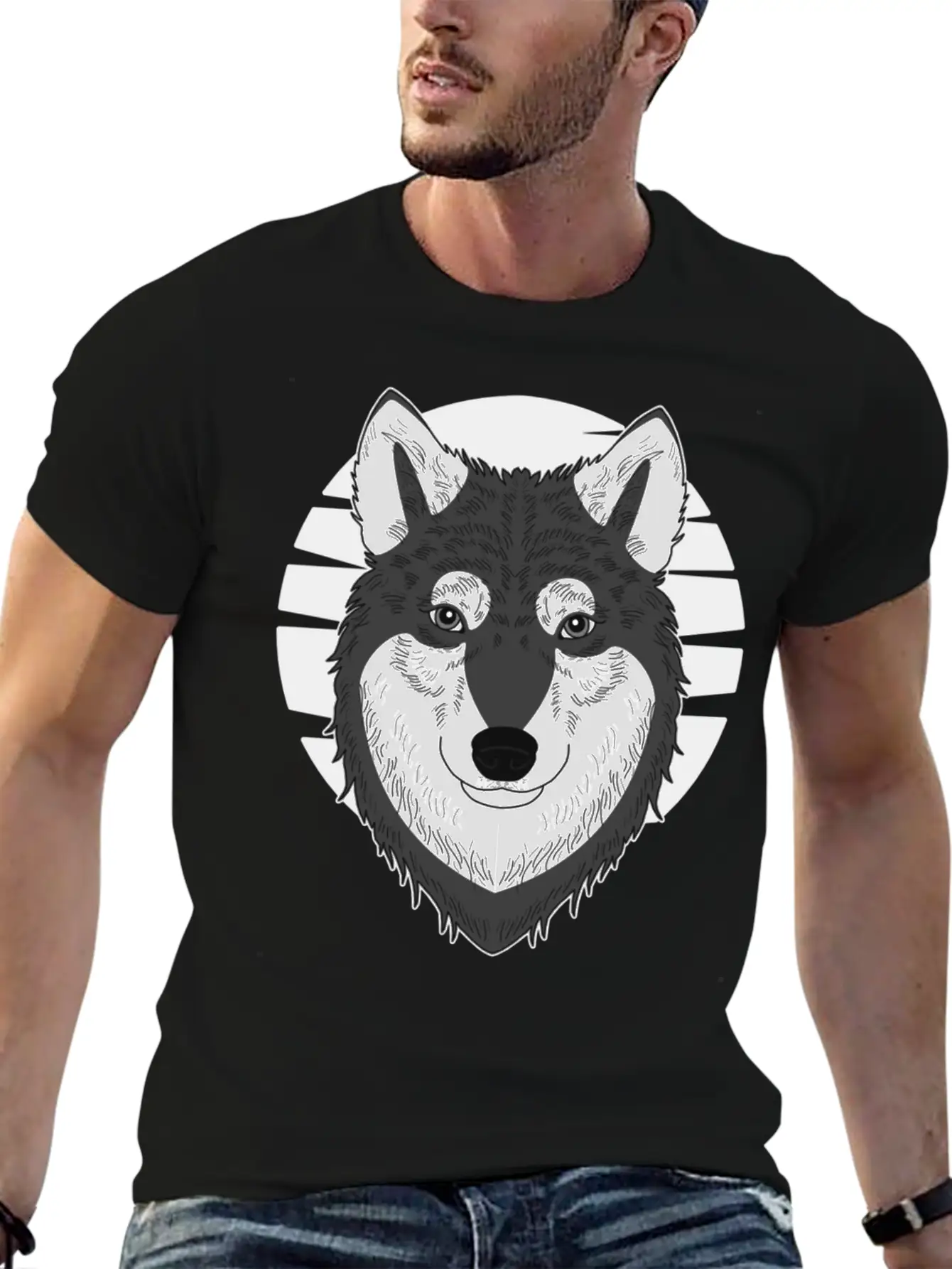 Wolf Motif Predator Pet Face Wolfs Raptor Imprint Unisex Casual T-Shirt – Clean Design For Daily Comfort
