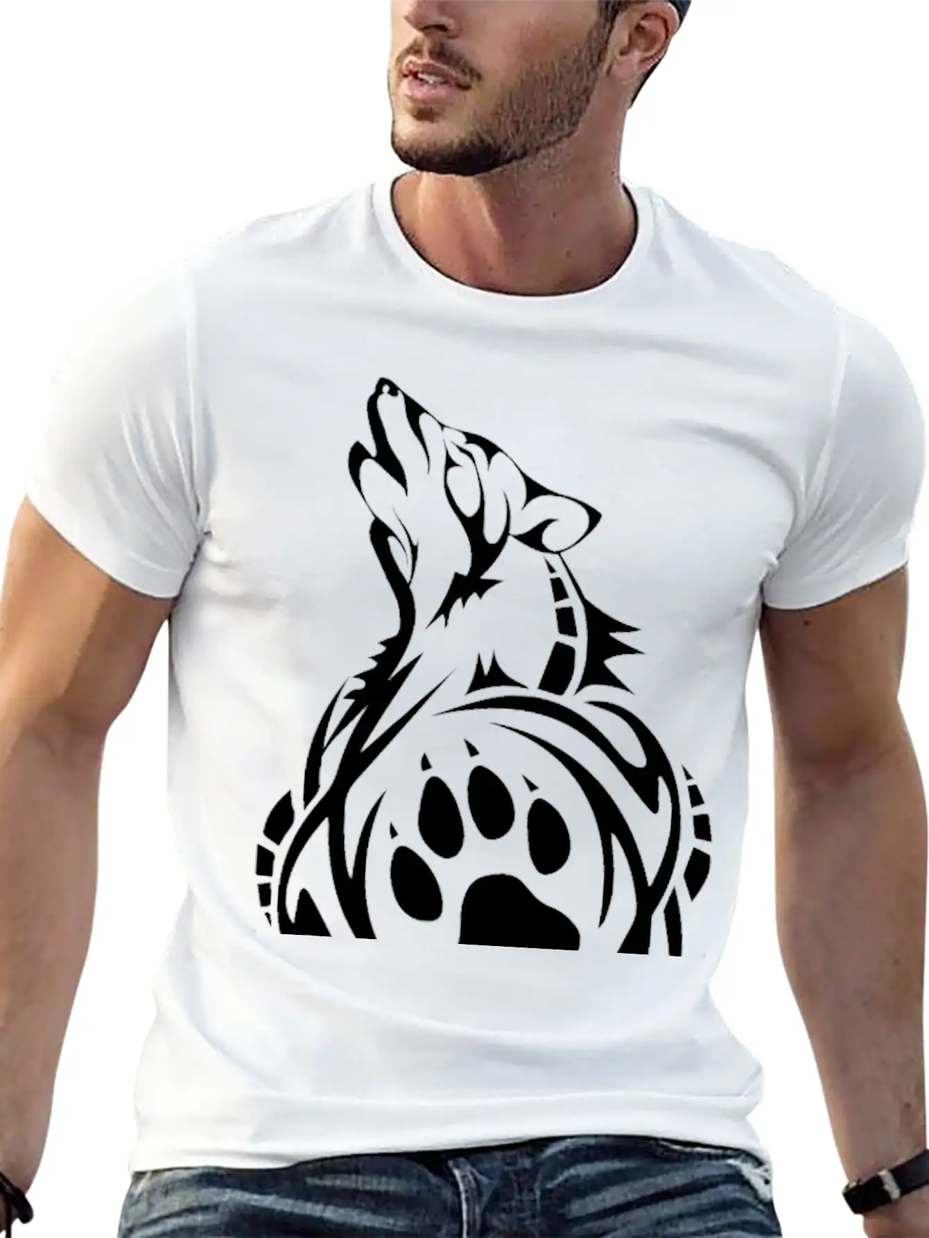 Wolf Native American Tribal Tattoo T-Shirt Breathable Soft Cotton T-Shirt – Timeless Casual Look