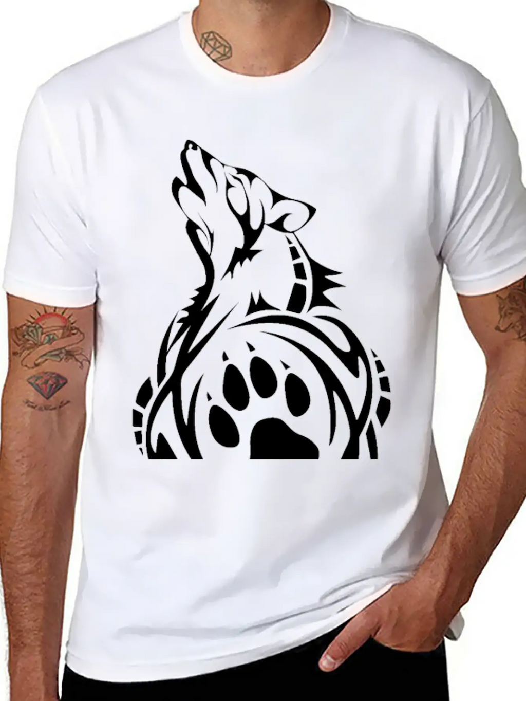 Wolf Native American Tribal Tattoo T-Shirt Breathable Soft Cotton T-Shirt – Timeless Casual Look