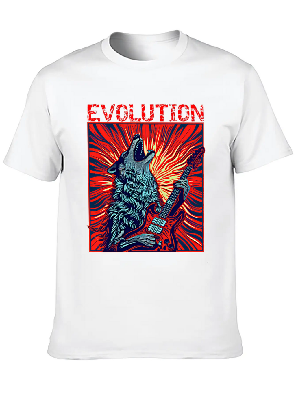 Wolf Playing Guitar Rockstar Red Guitar Unisex Casual T-Shirt – Clean Design For Daily Comfort