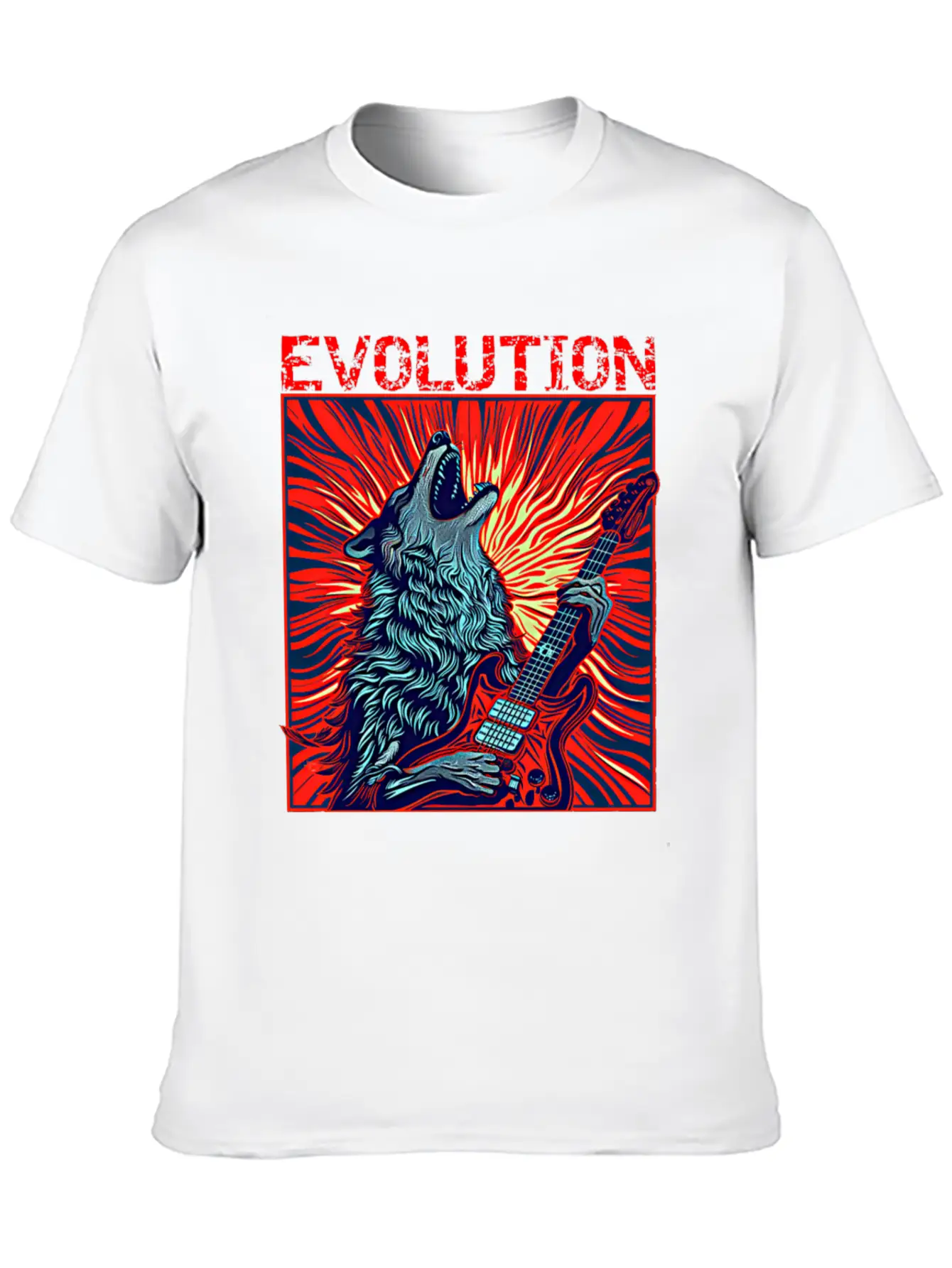 Wolf Playing Guitar Rockstar Red Guitar Unisex Casual T-Shirt – Clean Design For Daily Comfort