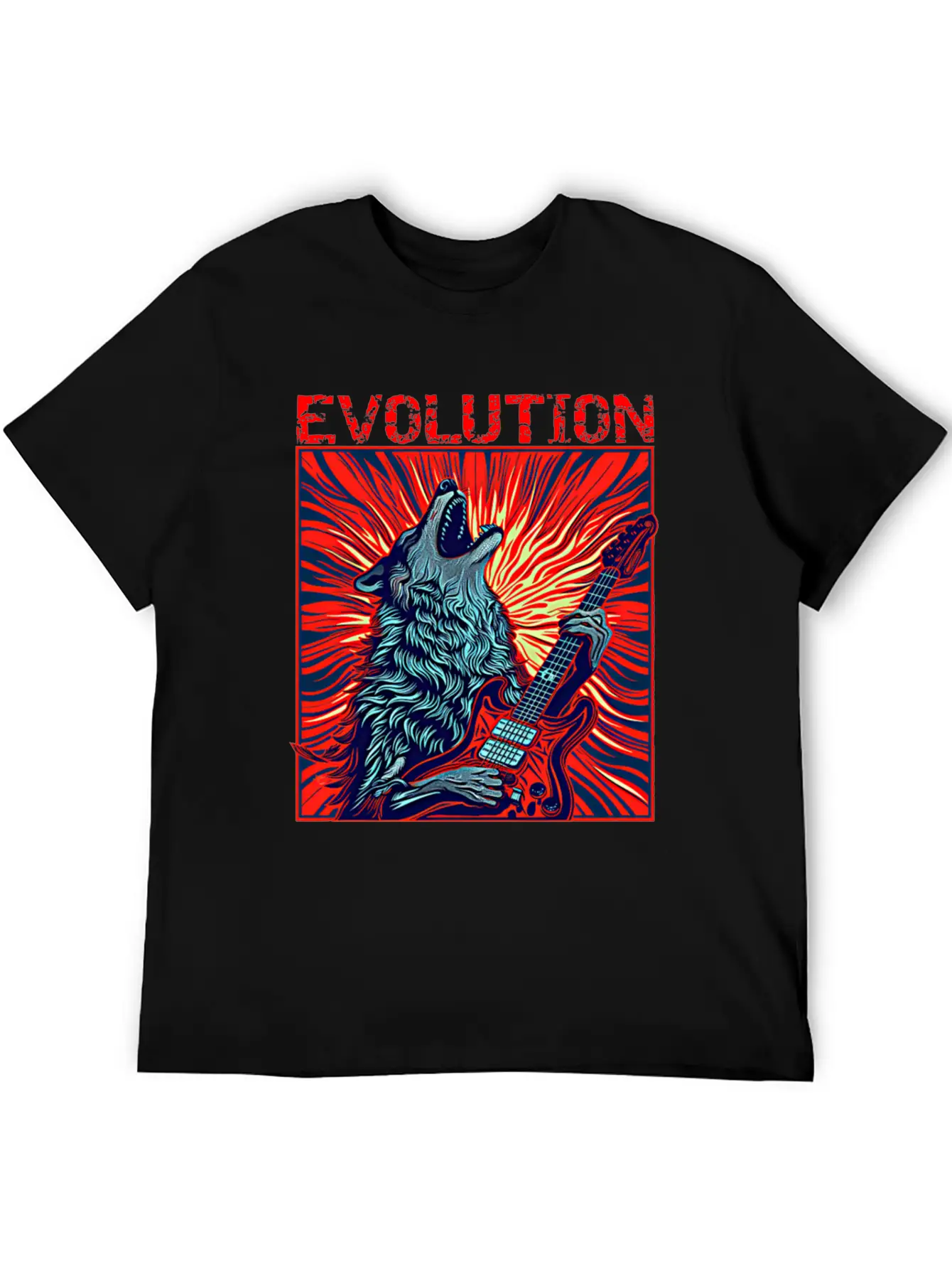 Wolf Playing Guitar Rockstar Red Guitar Unisex Casual T-Shirt – Clean Design For Daily Comfort