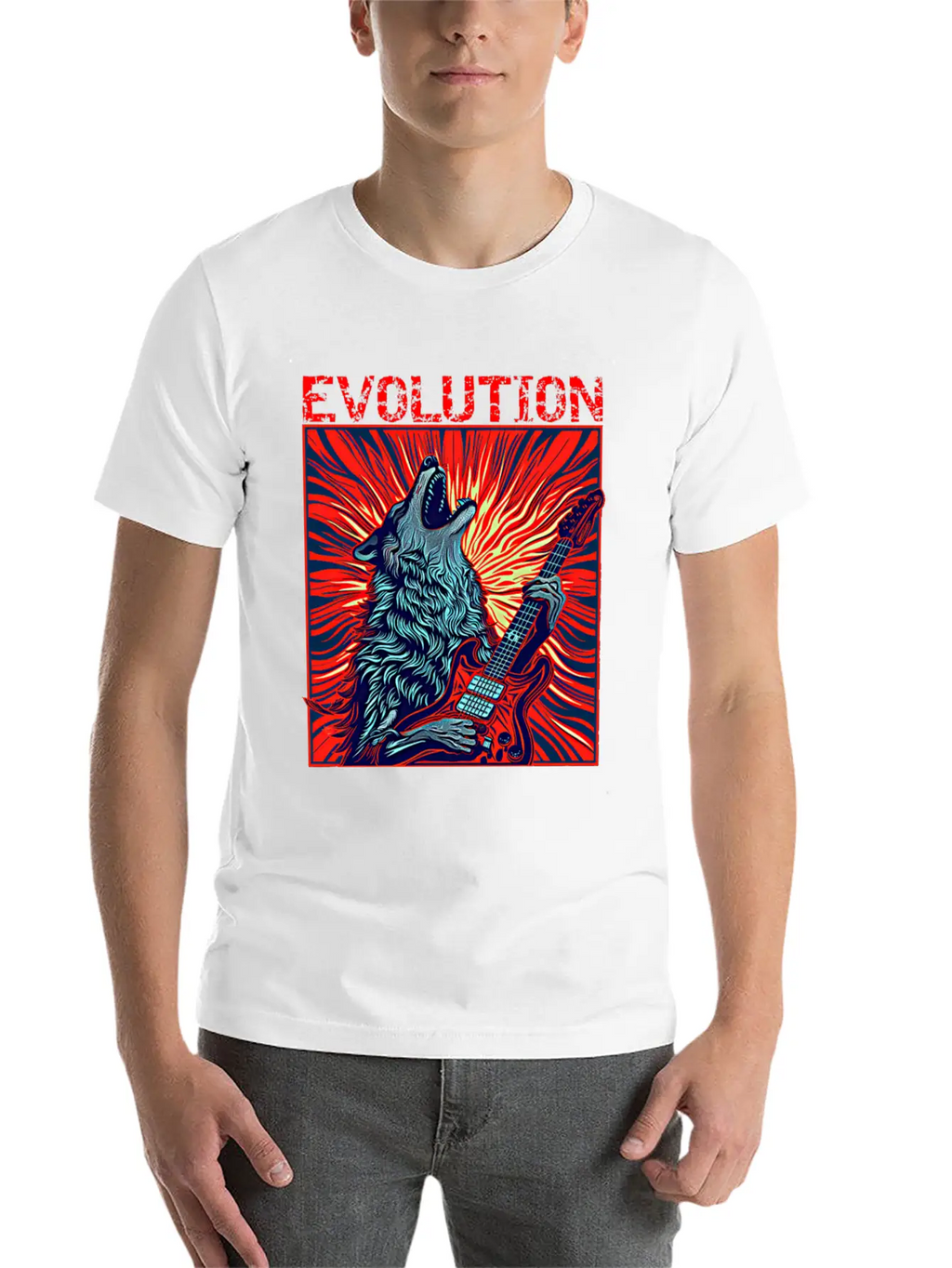 Wolf Playing Guitar Rockstar Red Guitar Unisex Casual T-Shirt – Clean Design For Daily Comfort
