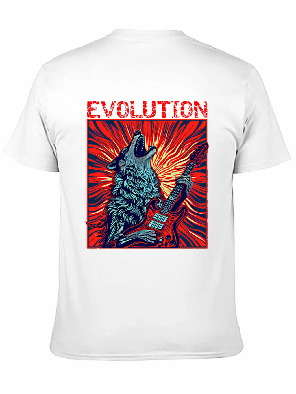 Wolf Playing Guitar Rockstar Red Guitar Unisex Casual T-Shirt – Clean Design For Daily Comfort