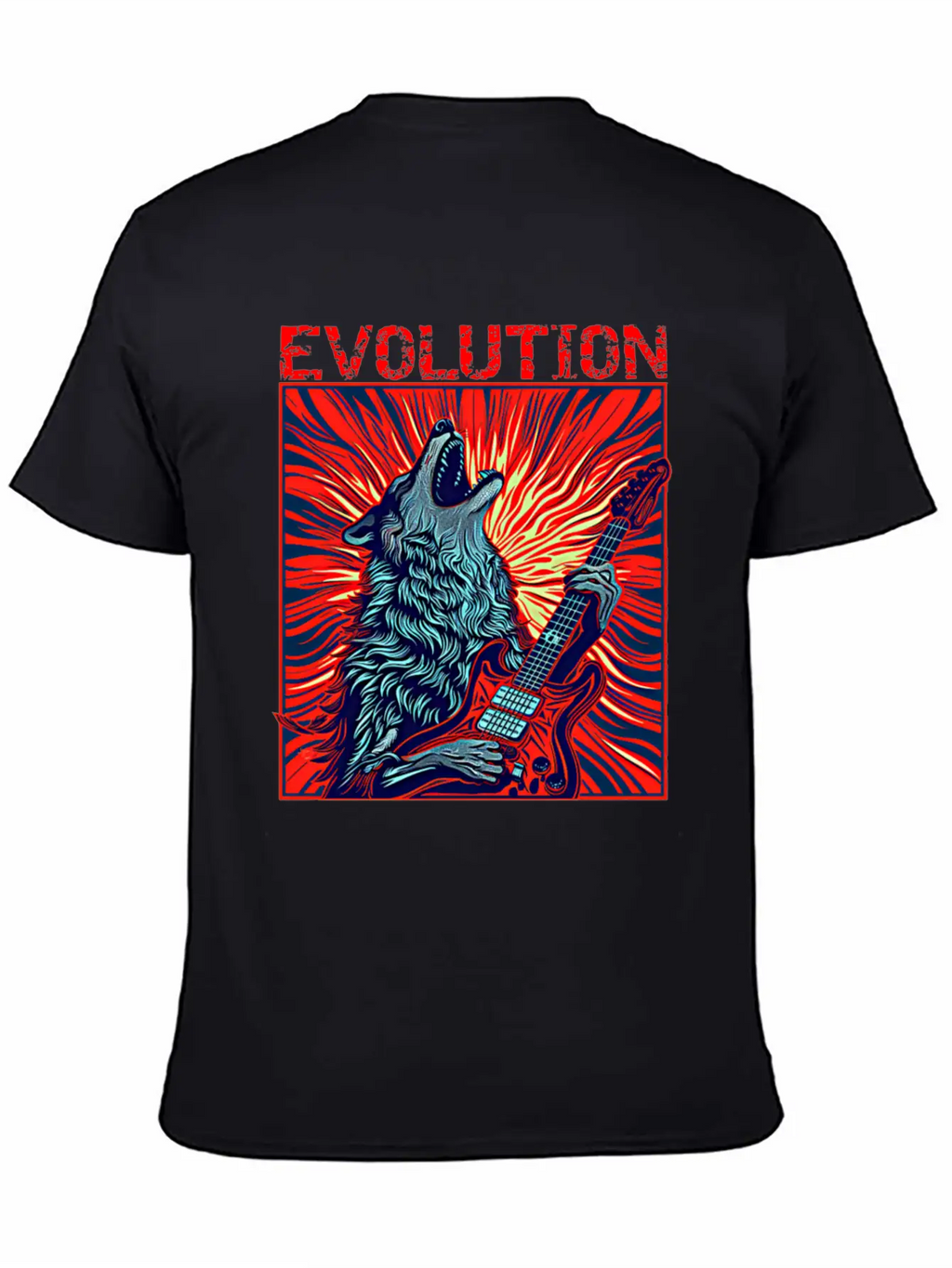 Wolf Playing Guitar Rockstar Red Guitar Unisex Casual T-Shirt – Clean Design For Daily Comfort