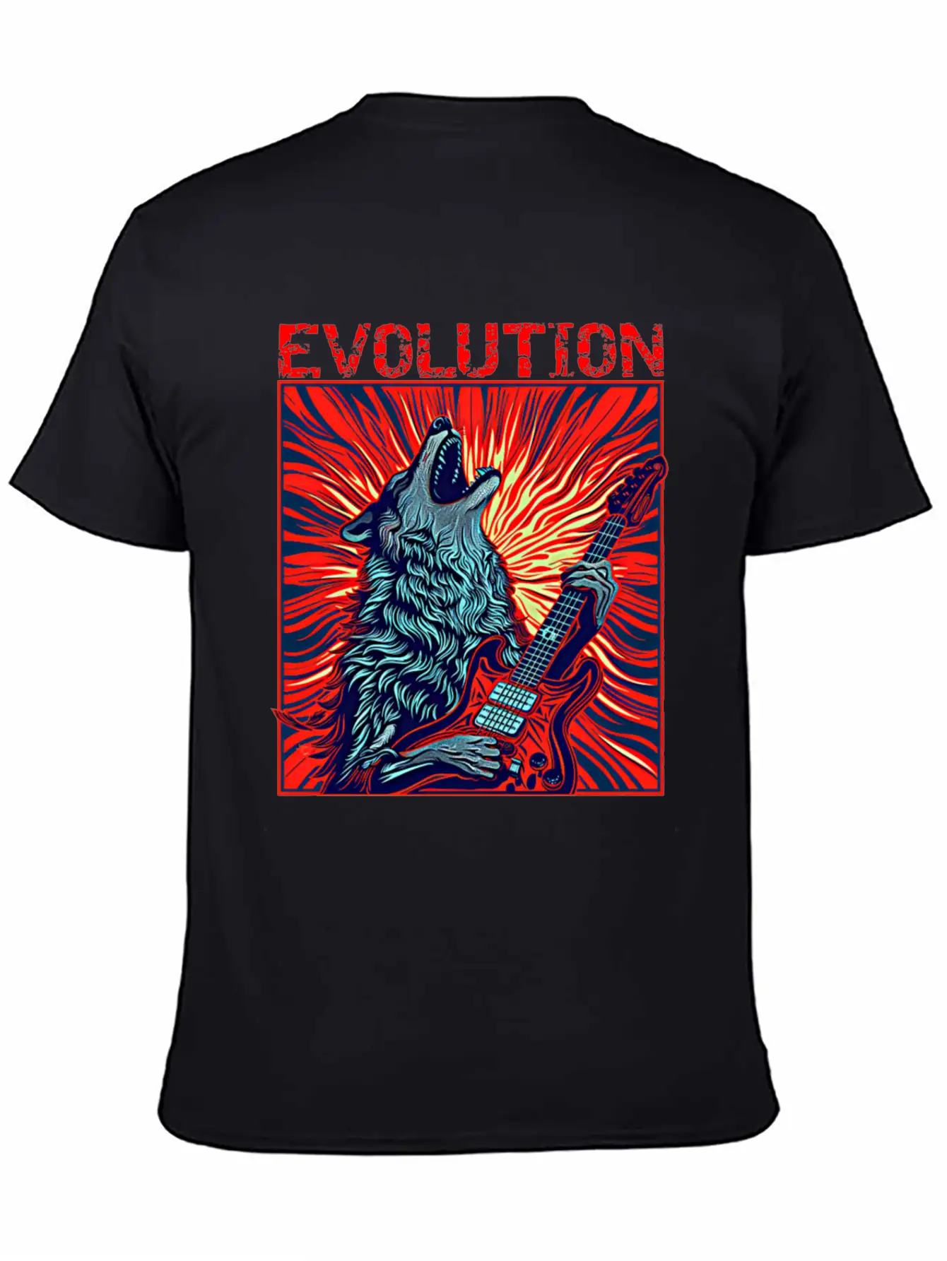 Wolf Playing Guitar Rockstar Red Guitar Unisex Casual T-Shirt – Clean Design For Daily Comfort