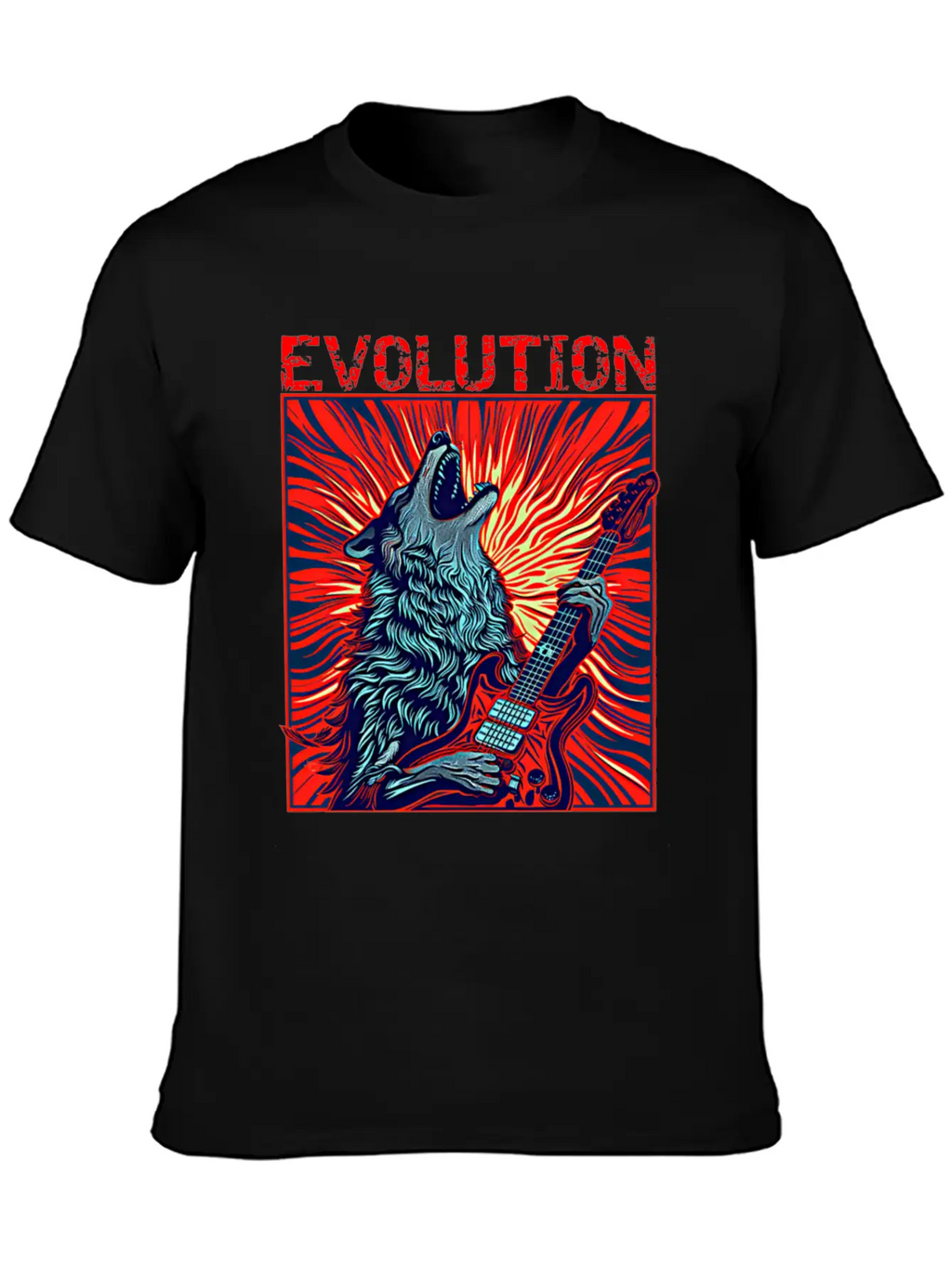 Wolf Playing Guitar Rockstar Red Guitar Unisex Casual T-Shirt – Clean Design For Daily Comfort