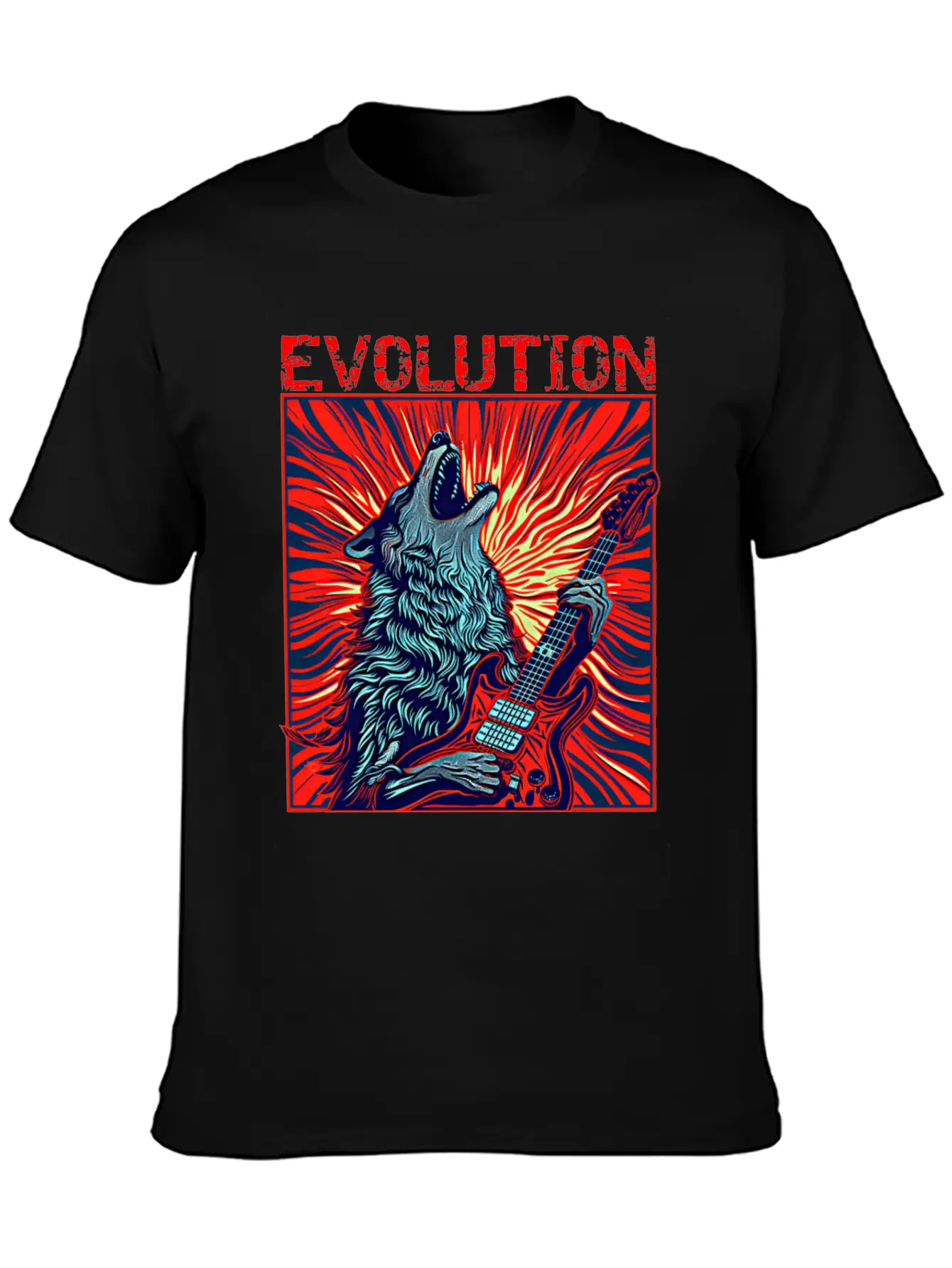 Wolf Playing Guitar Rockstar Red Guitar Unisex Casual T-Shirt – Clean Design For Daily Comfort