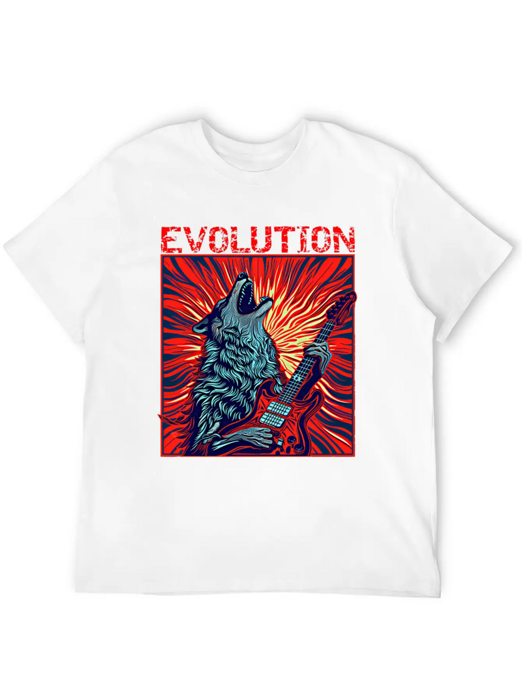 Wolf Playing Guitar Rockstar Red Guitar Unisex Casual T-Shirt – Clean Design For Daily Comfort