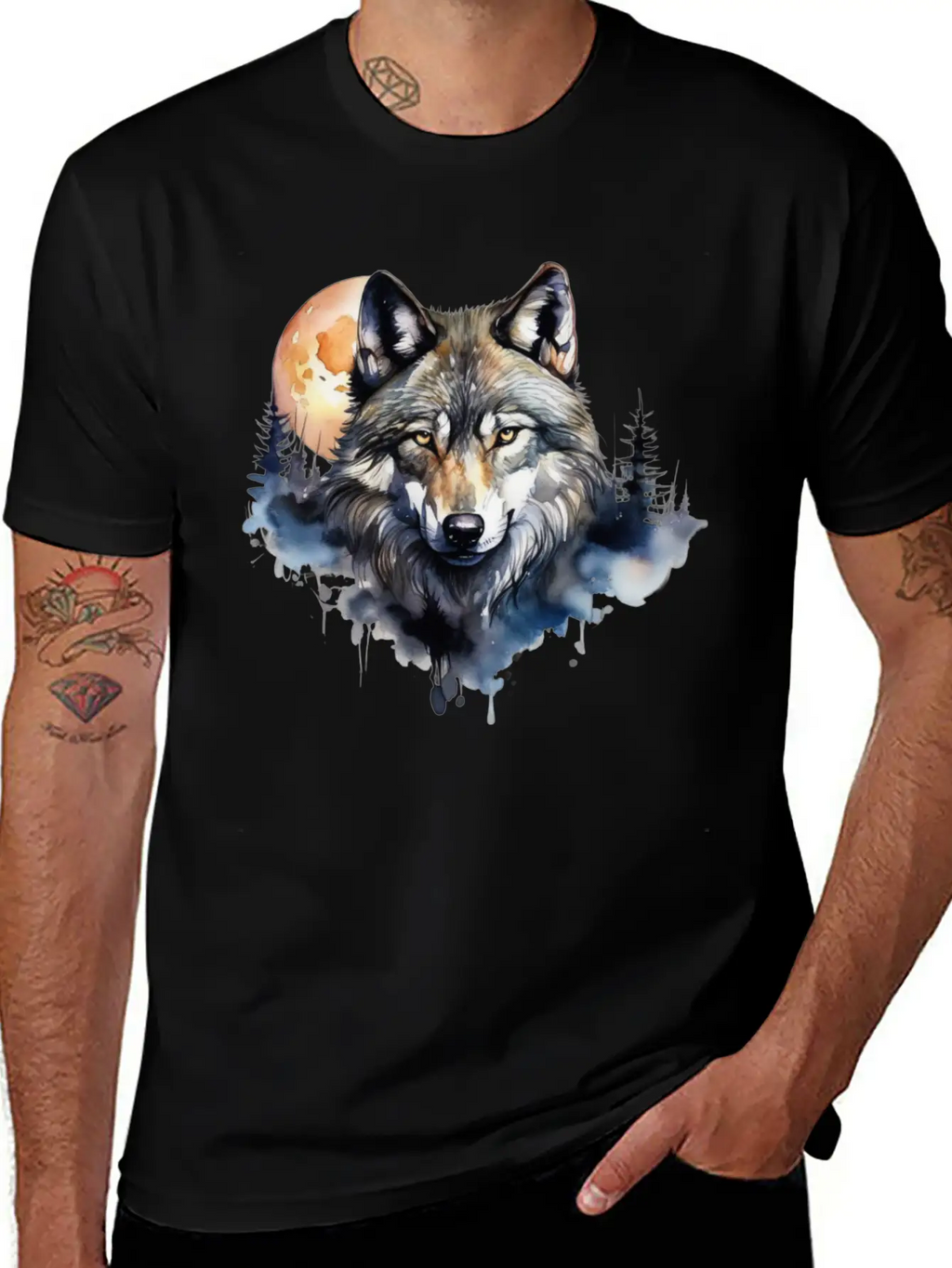Wolf Portrait Under Full Moon Design Classic Fit Graphic Tee For Daily Comfort – Unisex Cotton Shirt
