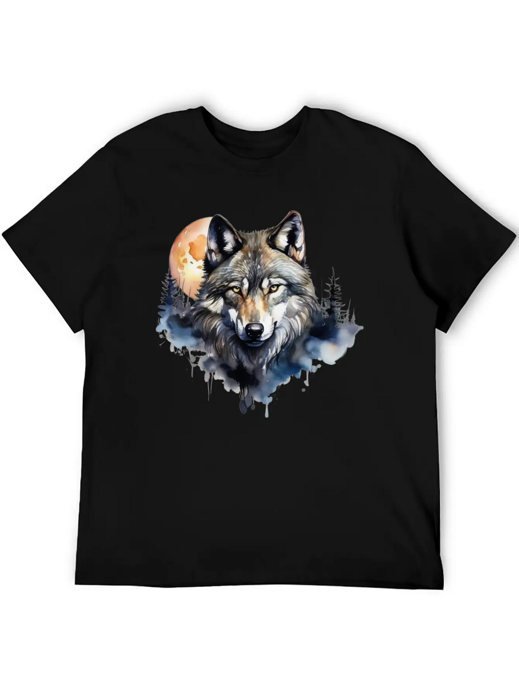 Wolf Portrait Under Full Moon Design Classic Fit Graphic Tee For Daily Comfort – Unisex Cotton Shirt