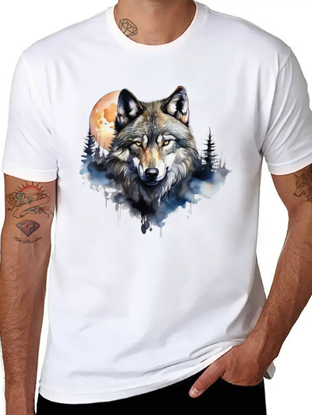 Wolf Portrait Under Full Moon Design Classic Fit Graphic Tee For Daily Comfort – Unisex Cotton Shirt