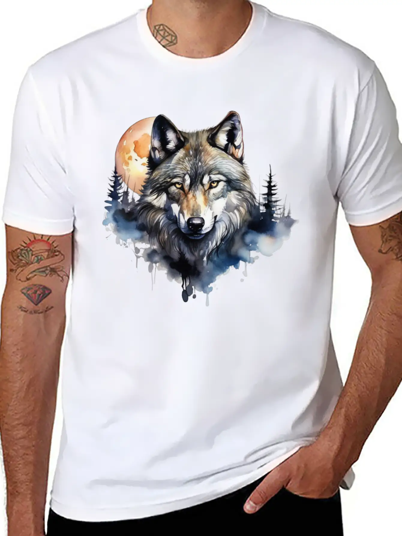 Wolf Portrait Under Full Moon Design Classic Fit Graphic Tee For Daily Comfort – Unisex Cotton Shirt