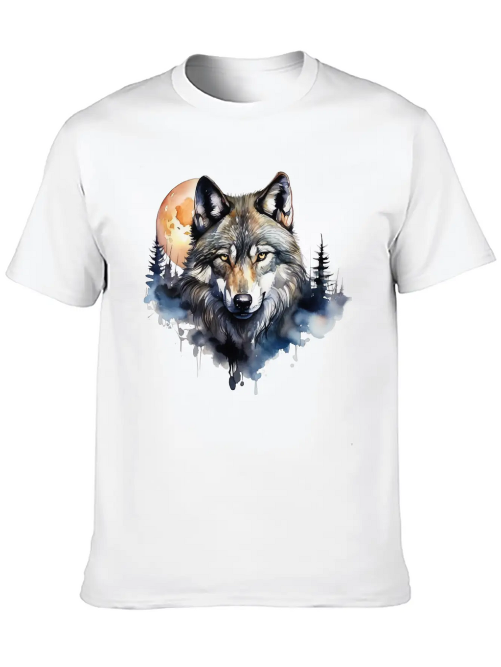 Wolf Portrait Under Full Moon Design Classic Fit Graphic Tee For Daily Comfort – Unisex Cotton Shirt