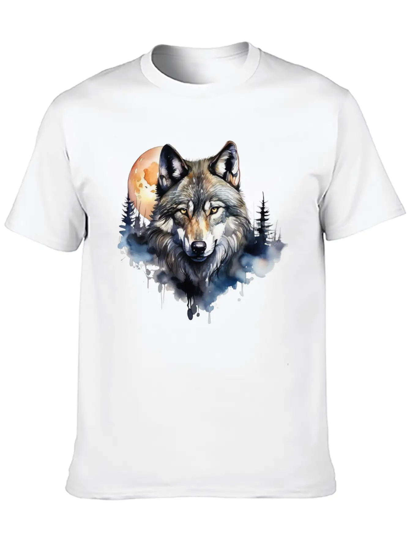 Wolf Portrait Under Full Moon Design Classic Fit Graphic Tee For Daily Comfort – Unisex Cotton Shirt