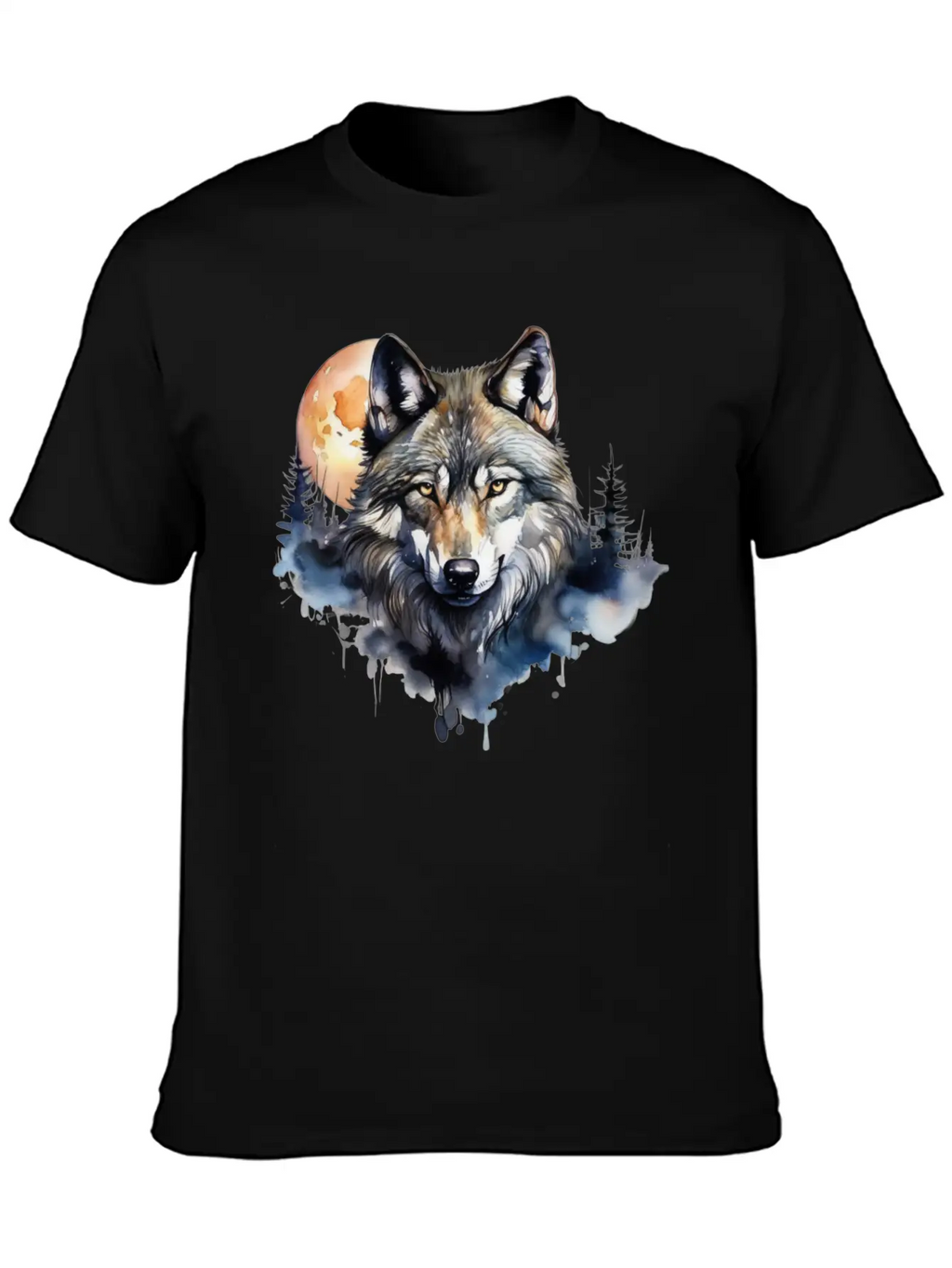 Wolf Portrait Under Full Moon Design Classic Fit Graphic Tee For Daily Comfort – Unisex Cotton Shirt