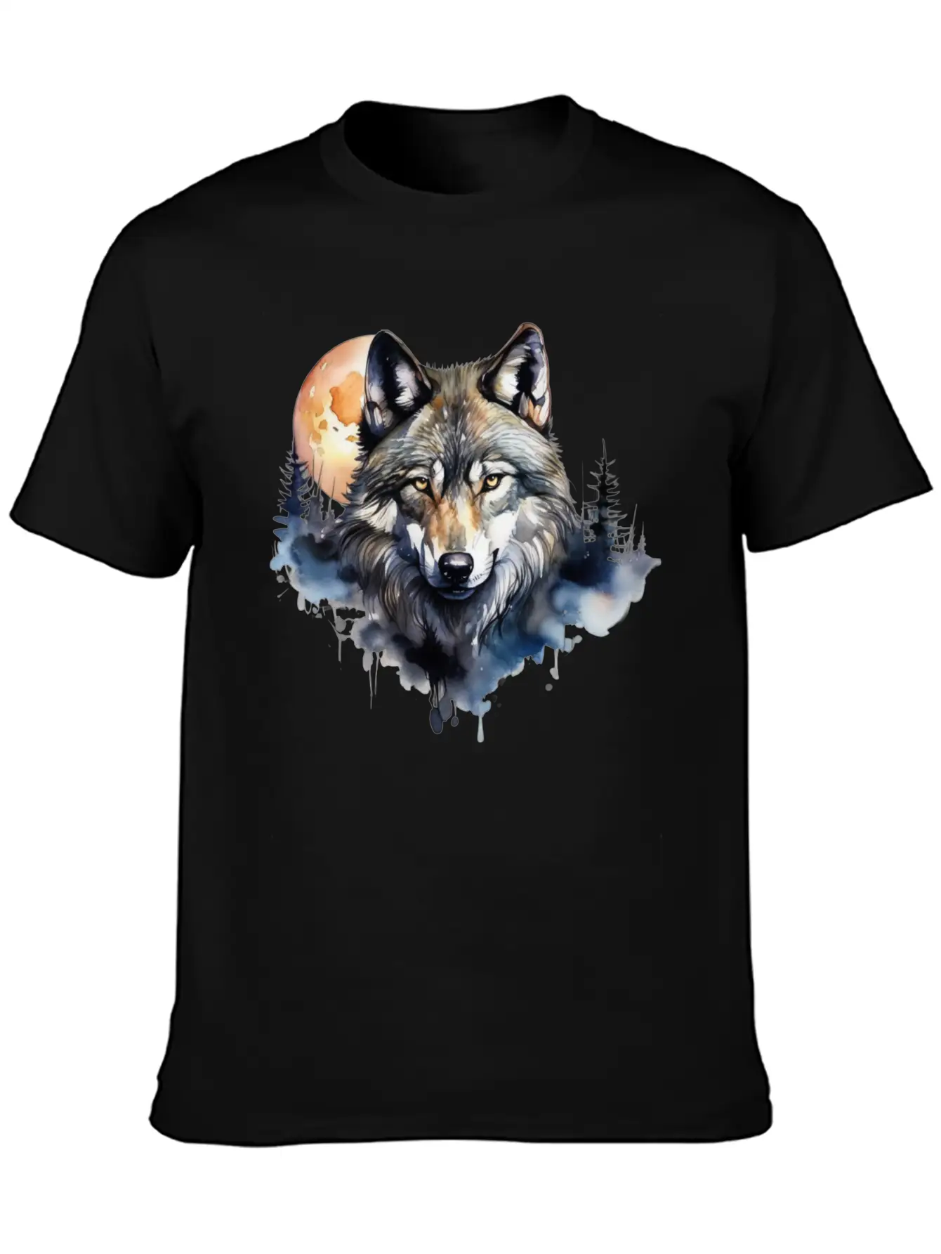 Wolf Portrait Under Full Moon Design Classic Fit Graphic Tee For Daily Comfort – Unisex Cotton Shirt