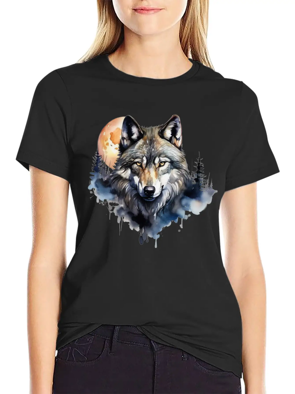 Wolf Portrait Under Full Moon Design Classic Fit Graphic Tee For Daily Comfort – Unisex Cotton Shirt