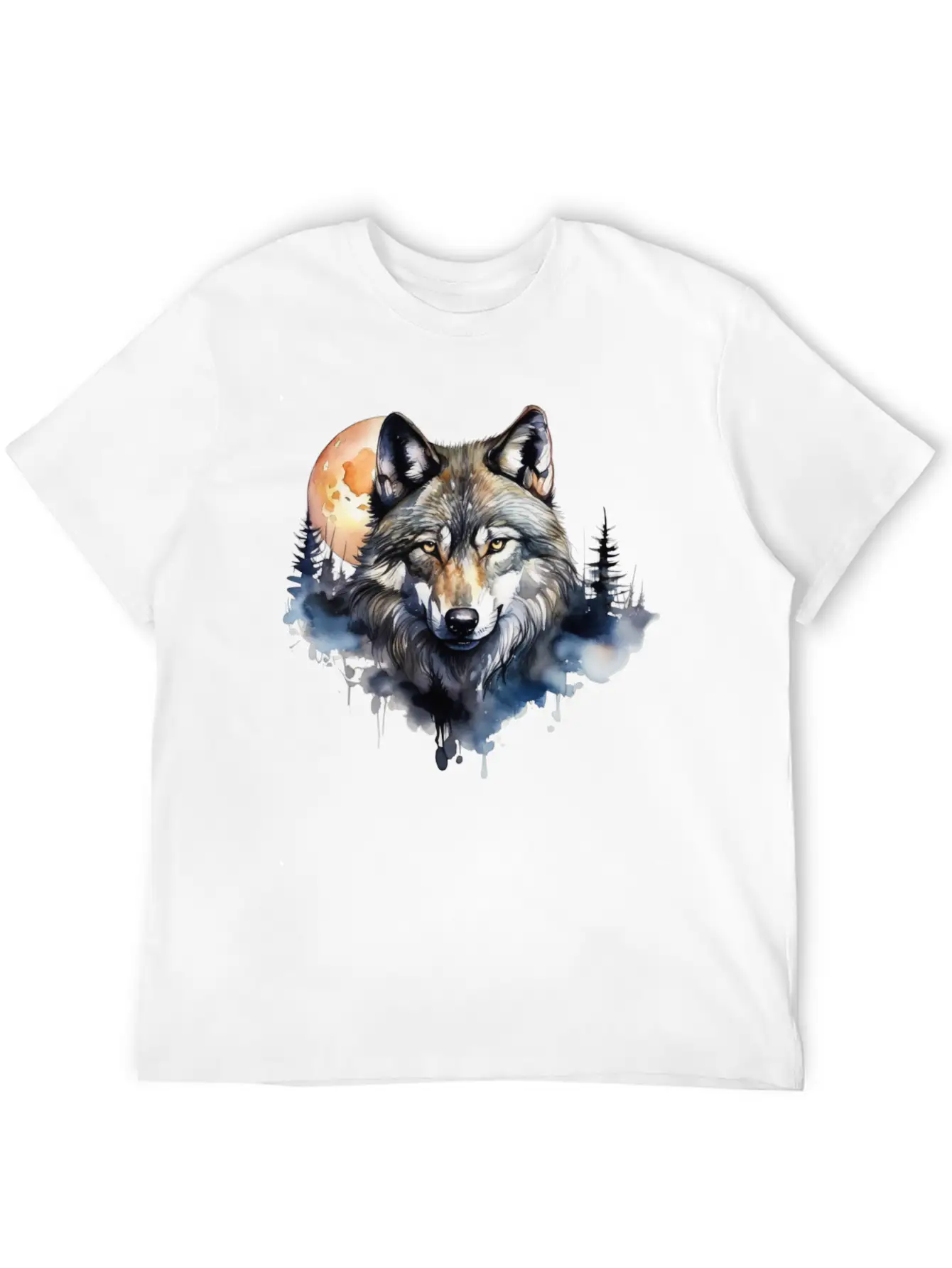 Wolf Portrait Under Full Moon Design Classic Fit Graphic Tee For Daily Comfort – Unisex Cotton Shirt
