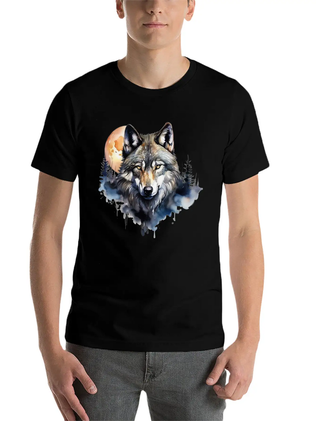 Wolf Portrait Under Full Moon Design Classic Fit Graphic Tee For Daily Comfort – Unisex Cotton Shirt