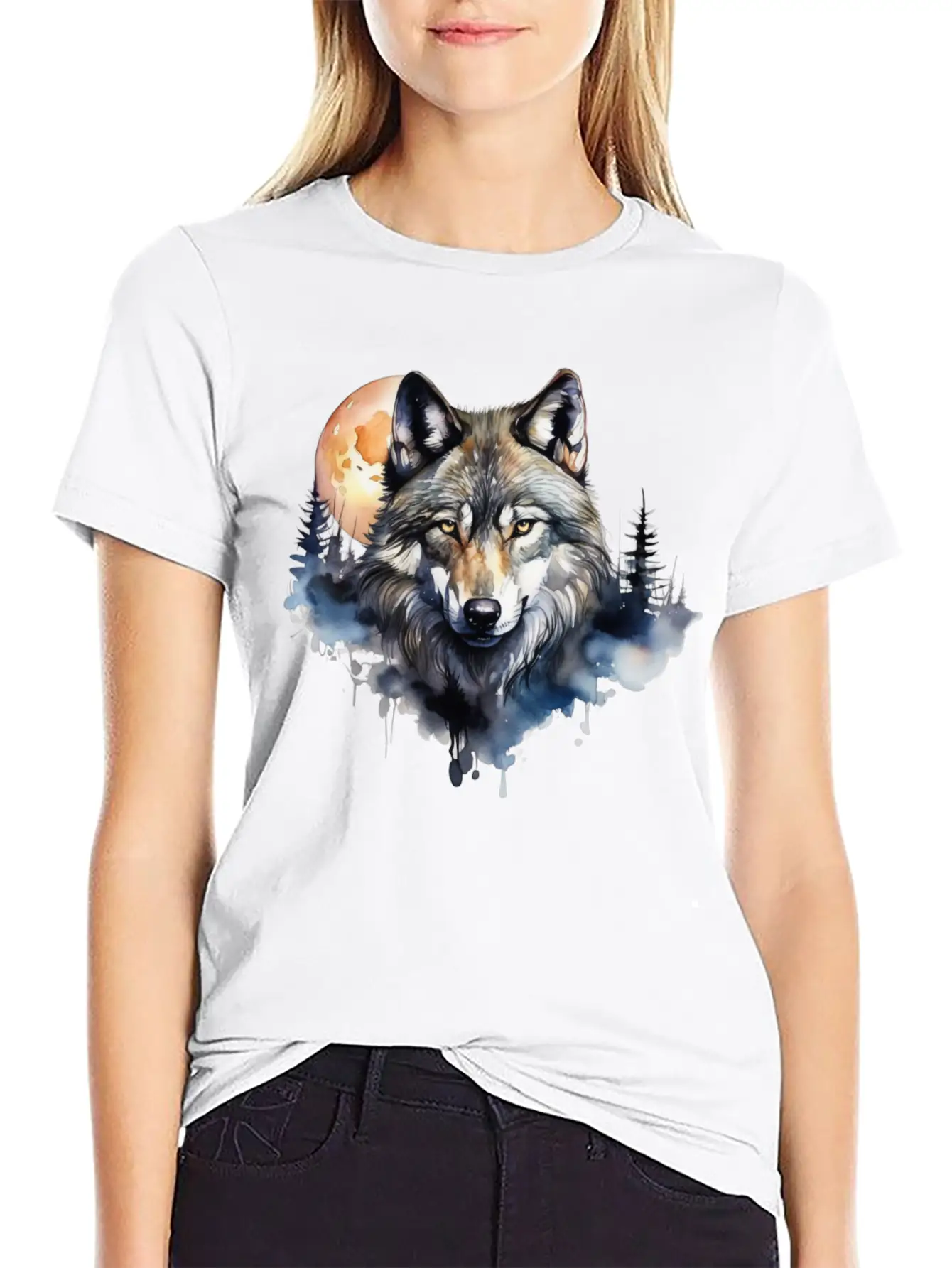 Wolf Portrait Under Full Moon Design Classic Fit Graphic Tee For Daily Comfort – Unisex Cotton Shirt
