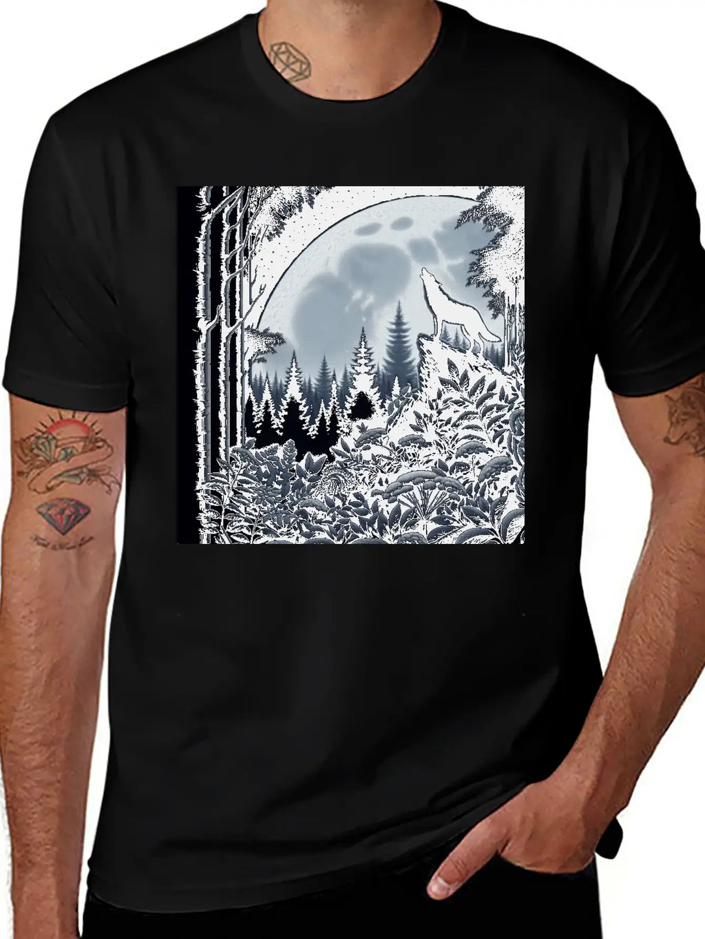 Wolf Silhouette Howling Stylish Everyday T-Shirt – Unisex Basic Cotton Tee
