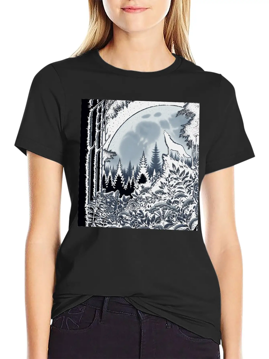 Wolf Silhouette Howling Stylish Everyday T-Shirt – Unisex Basic Cotton Tee