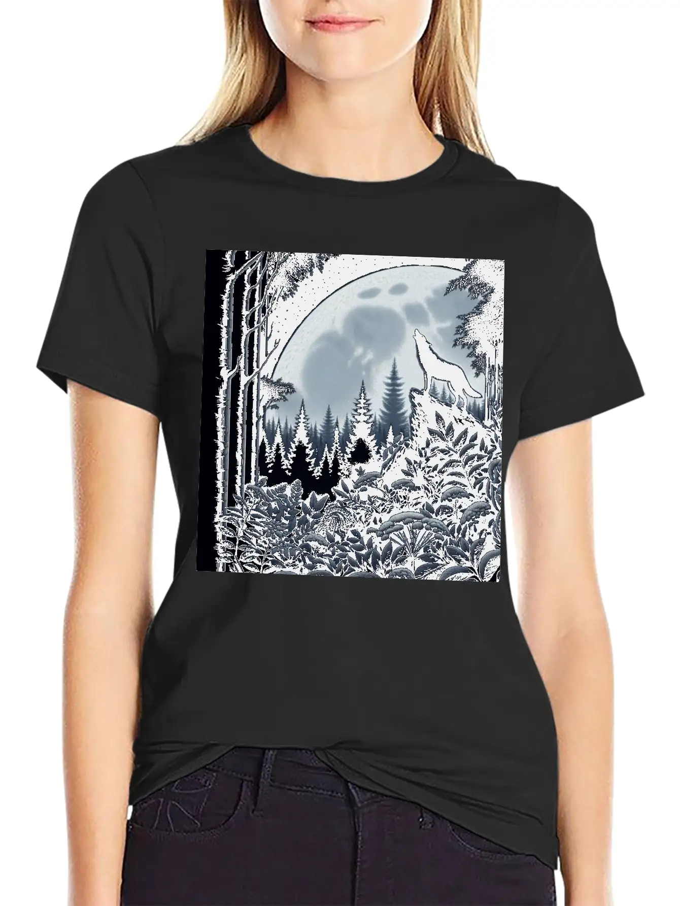 Wolf Silhouette Howling Stylish Everyday T-Shirt – Unisex Basic Cotton Tee