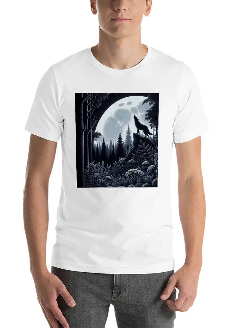 Wolf Silhouette Howling Stylish Everyday T-Shirt – Unisex Basic Cotton Tee