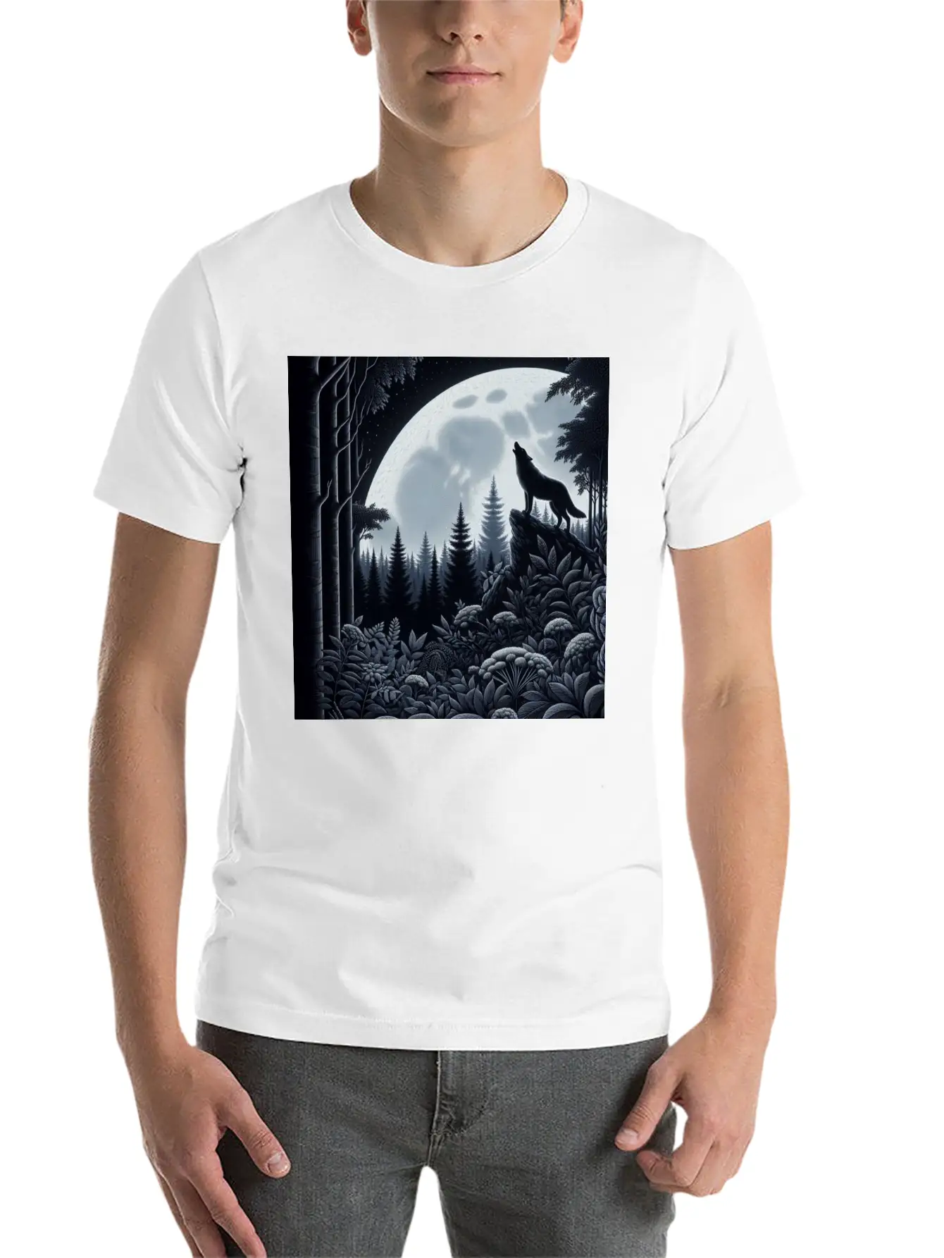 Wolf Silhouette Howling Stylish Everyday T-Shirt – Unisex Basic Cotton Tee