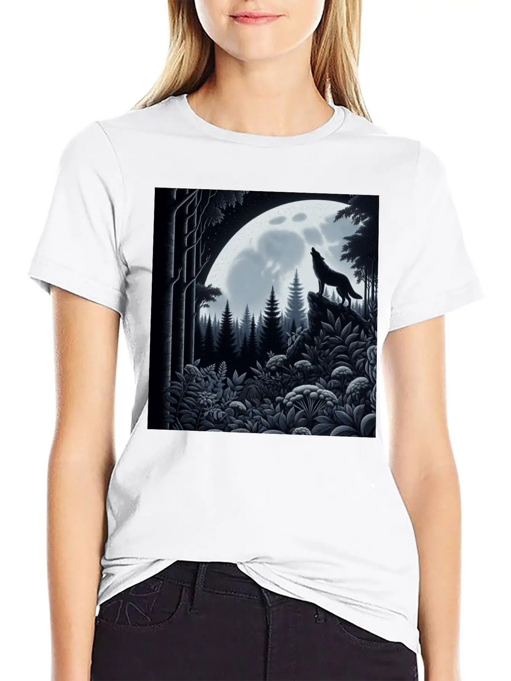 Wolf Silhouette Howling Stylish Everyday T-Shirt – Unisex Basic Cotton Tee