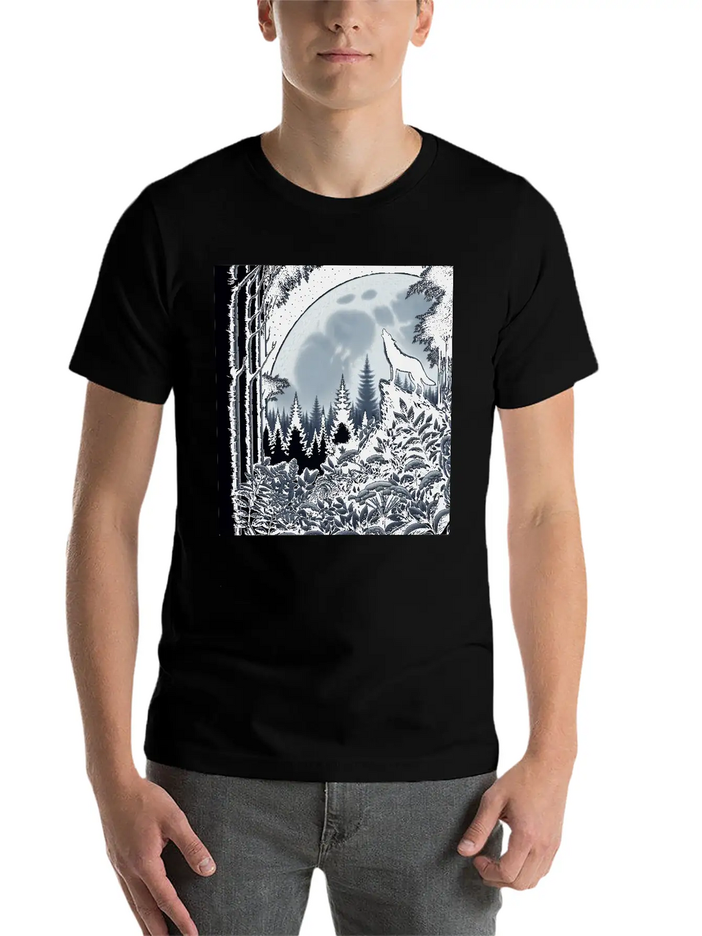 Wolf Silhouette Howling Stylish Everyday T-Shirt – Unisex Basic Cotton Tee