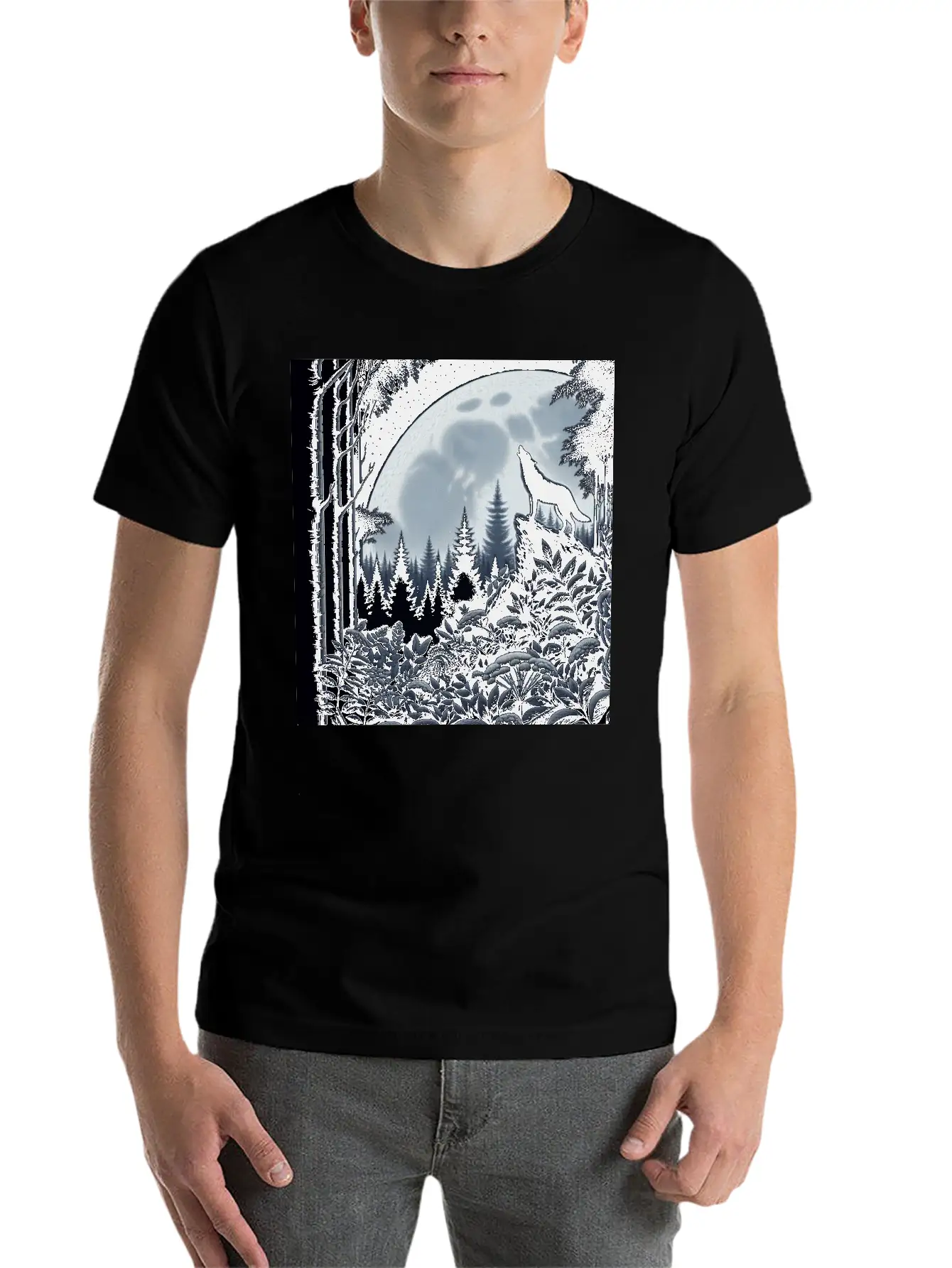 Wolf Silhouette Howling Stylish Everyday T-Shirt – Unisex Basic Cotton Tee